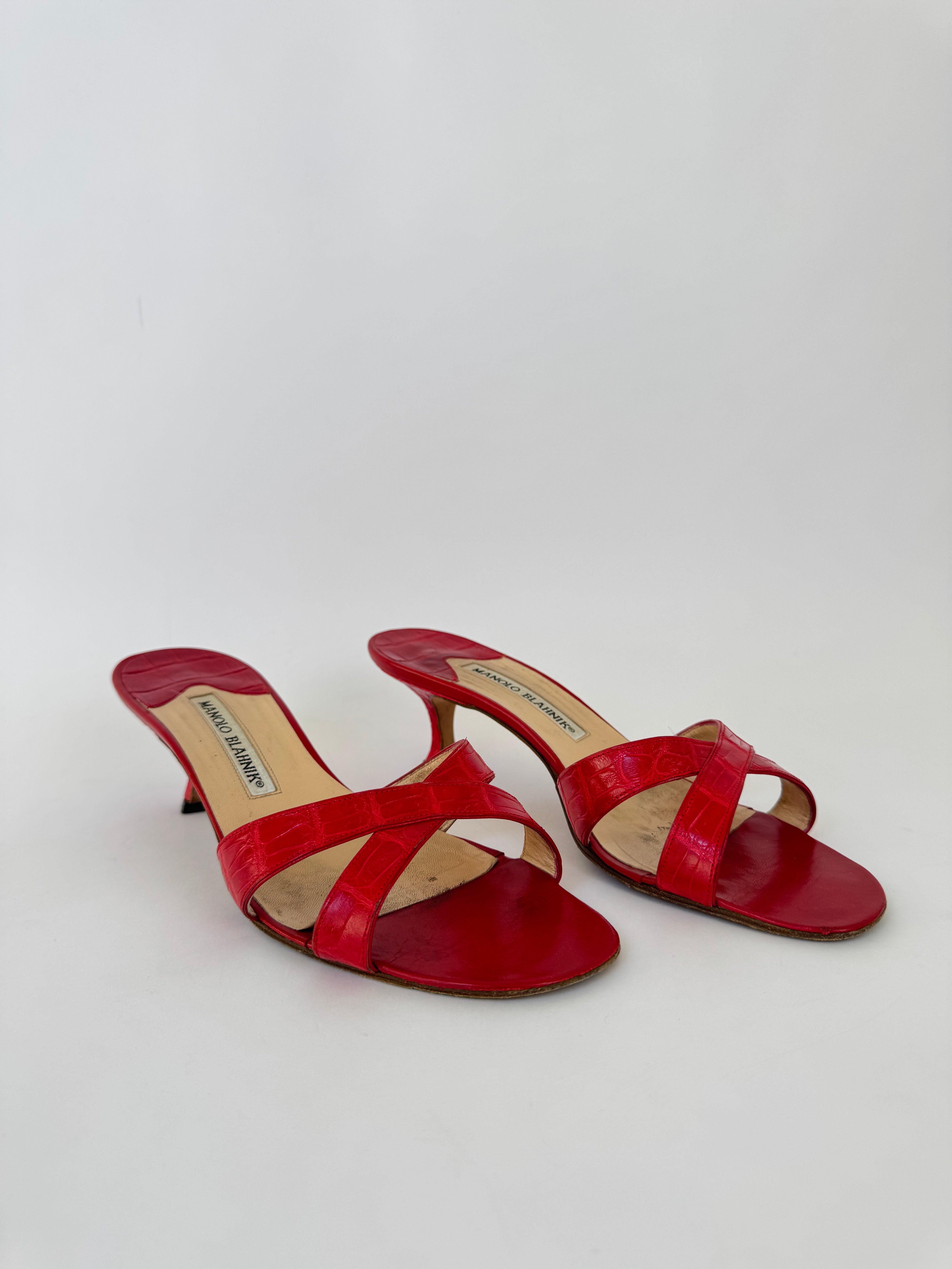 Manolo Blahnik Croc Sandal Heels - 37.5