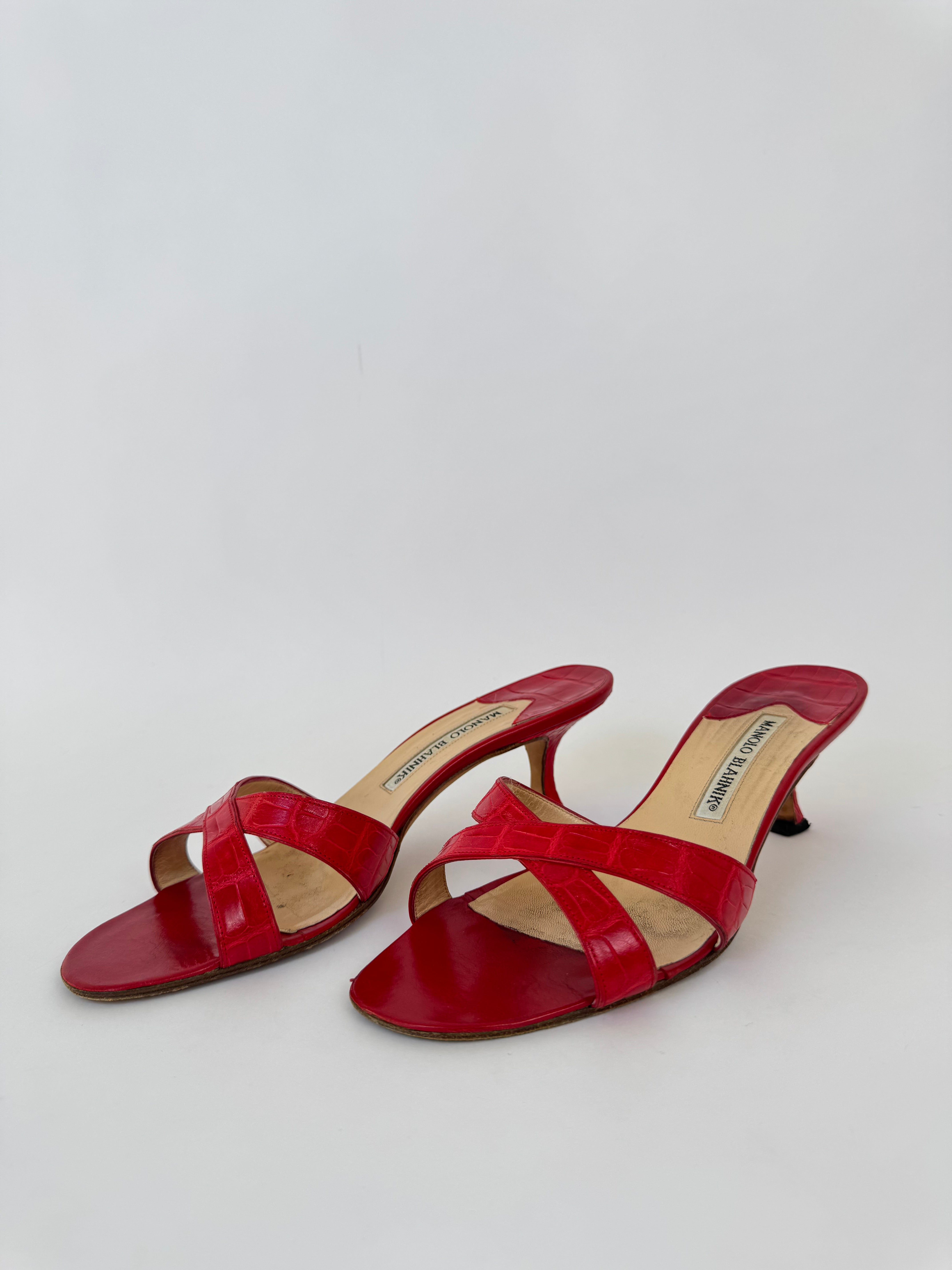 Manolo Blahnik Croc Sandal Heels - 37.5