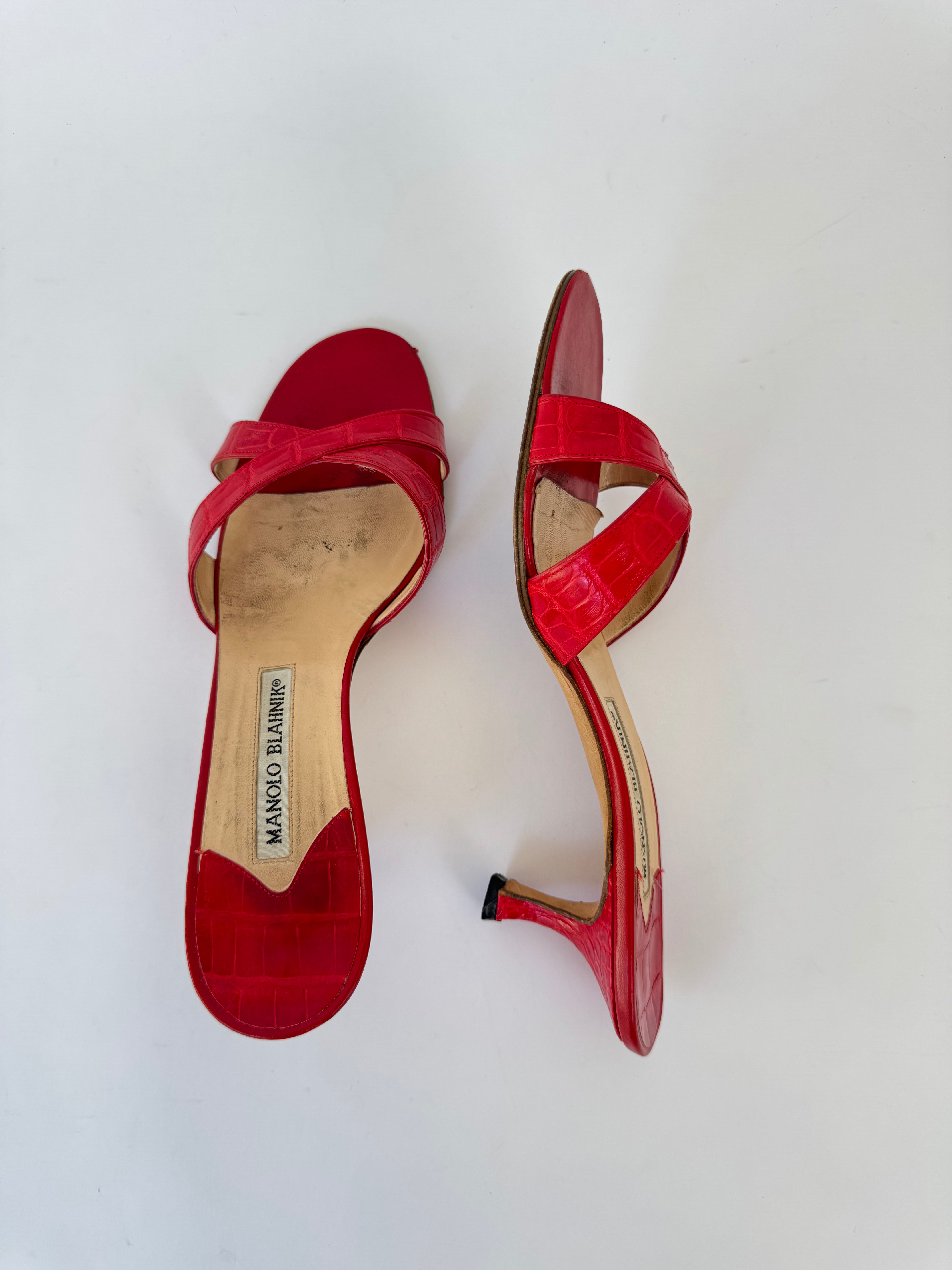 Manolo Blahnik Croc Sandal Heels - 37.5