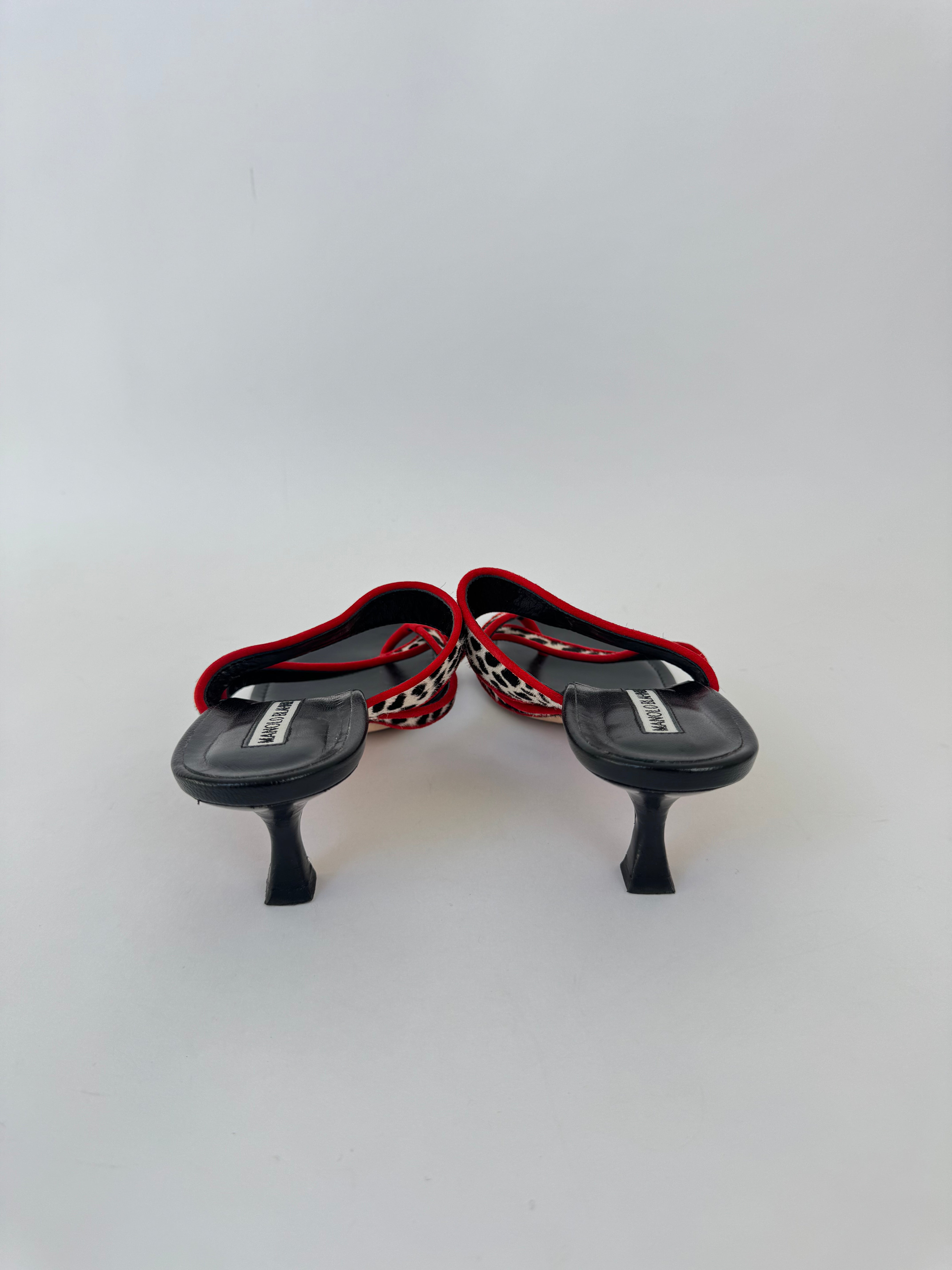 Manolo Blahnik Ponyhair Kitten Heel Sandals - 38