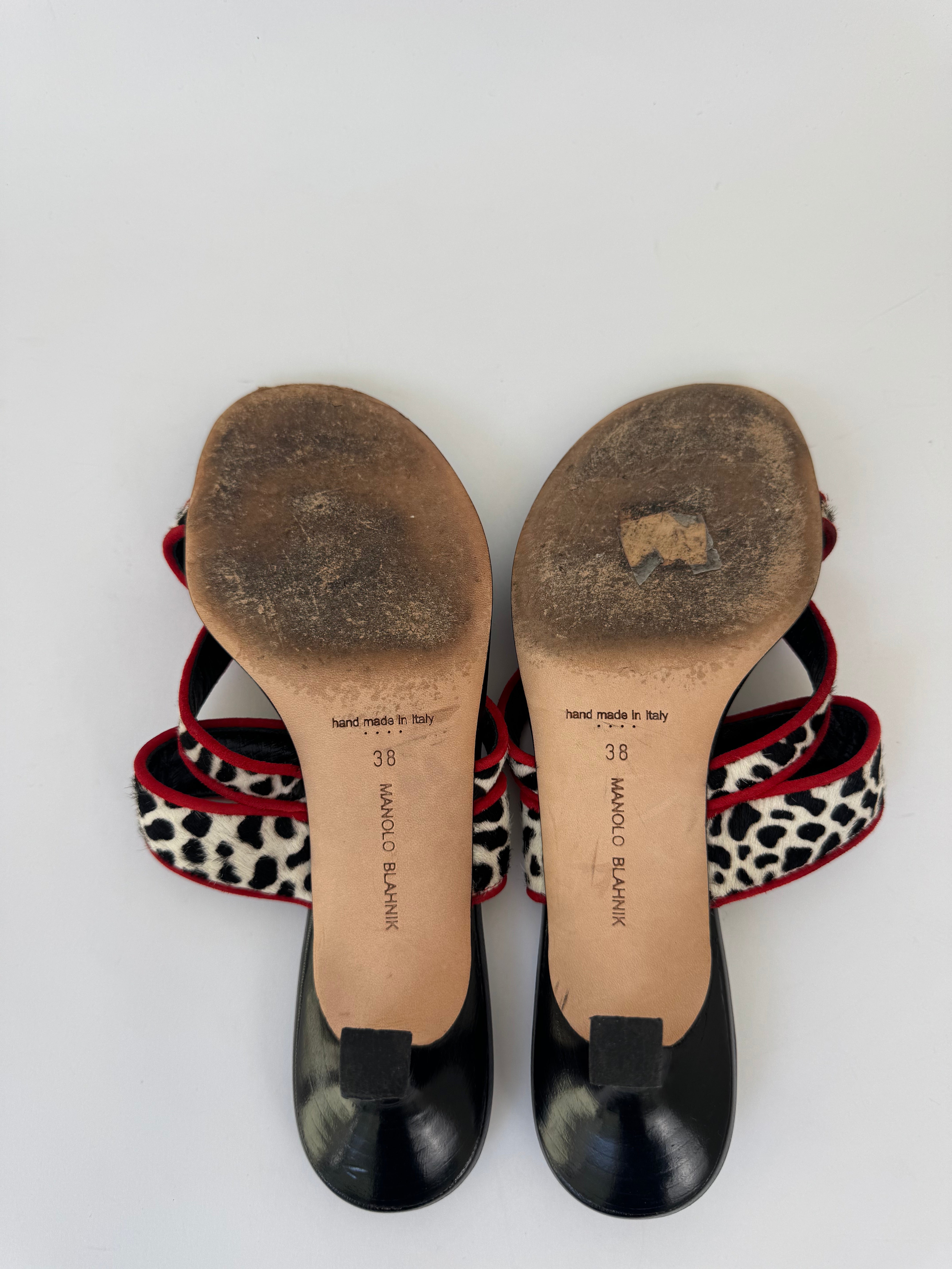 Manolo Blahnik Ponyhair Kitten Heel Sandals - 38