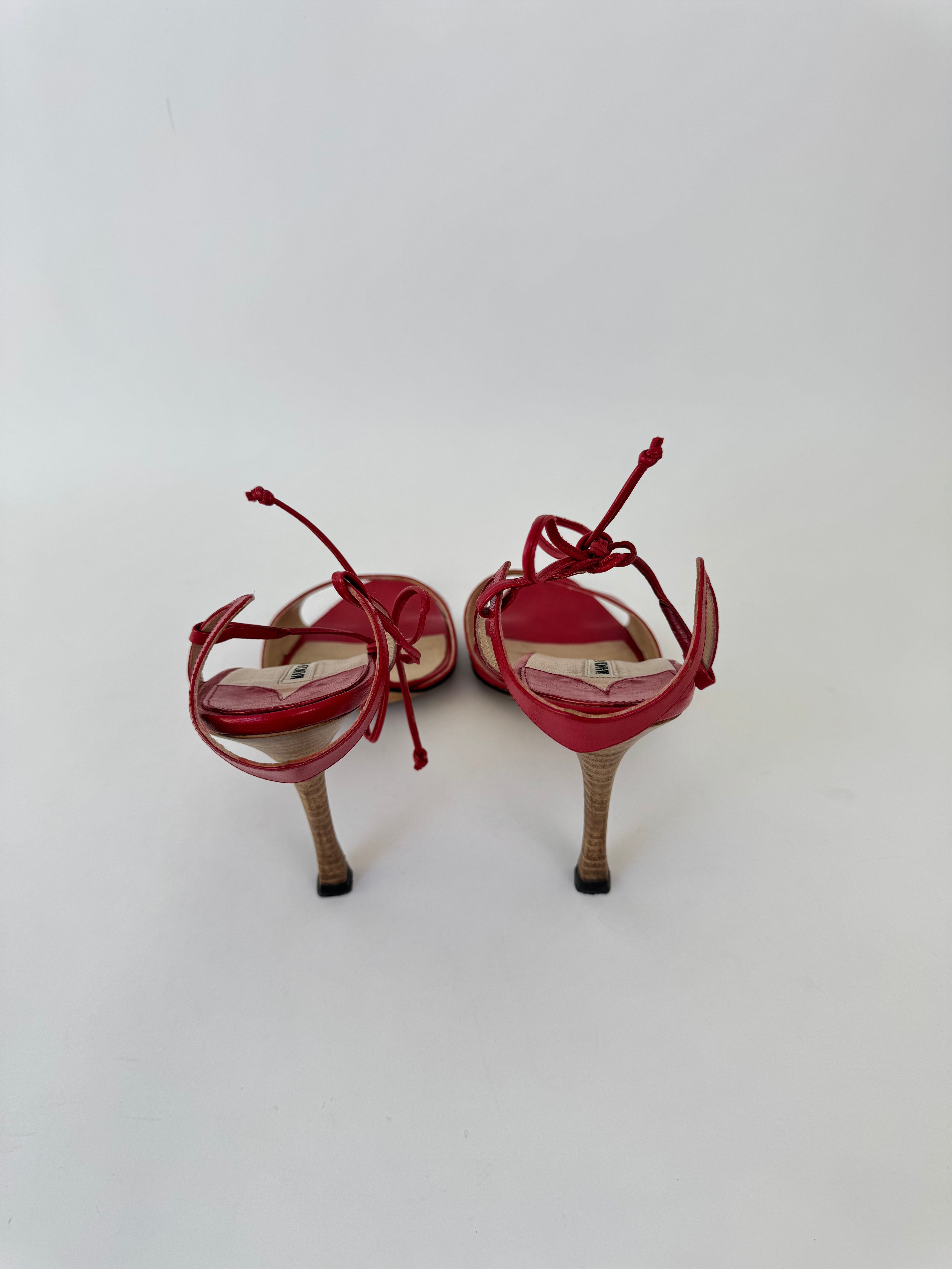 Manolo Blahnik Red Strappy Heels - 40.5