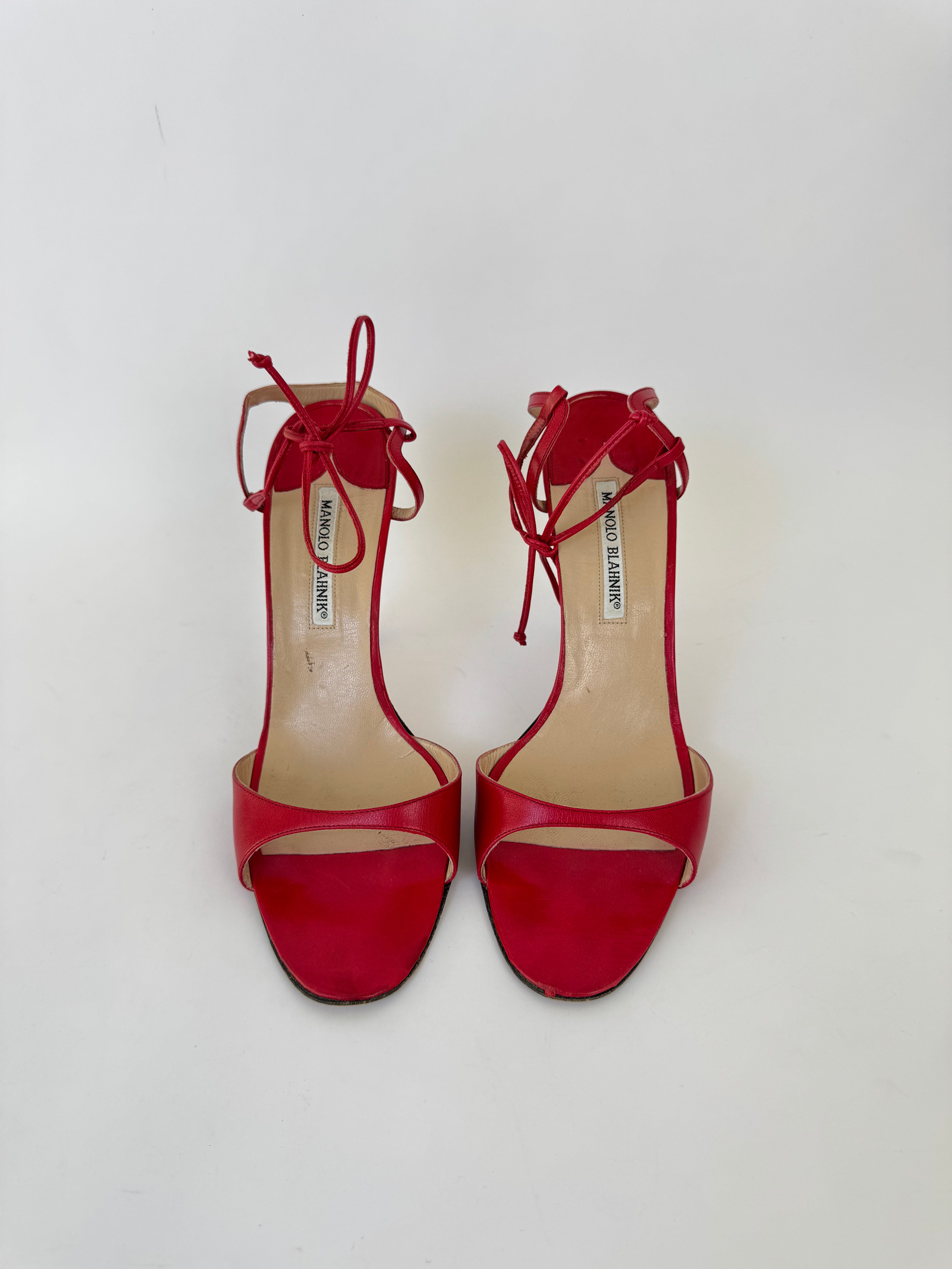 Manolo Blahnik Red Strappy Heels - 40.5