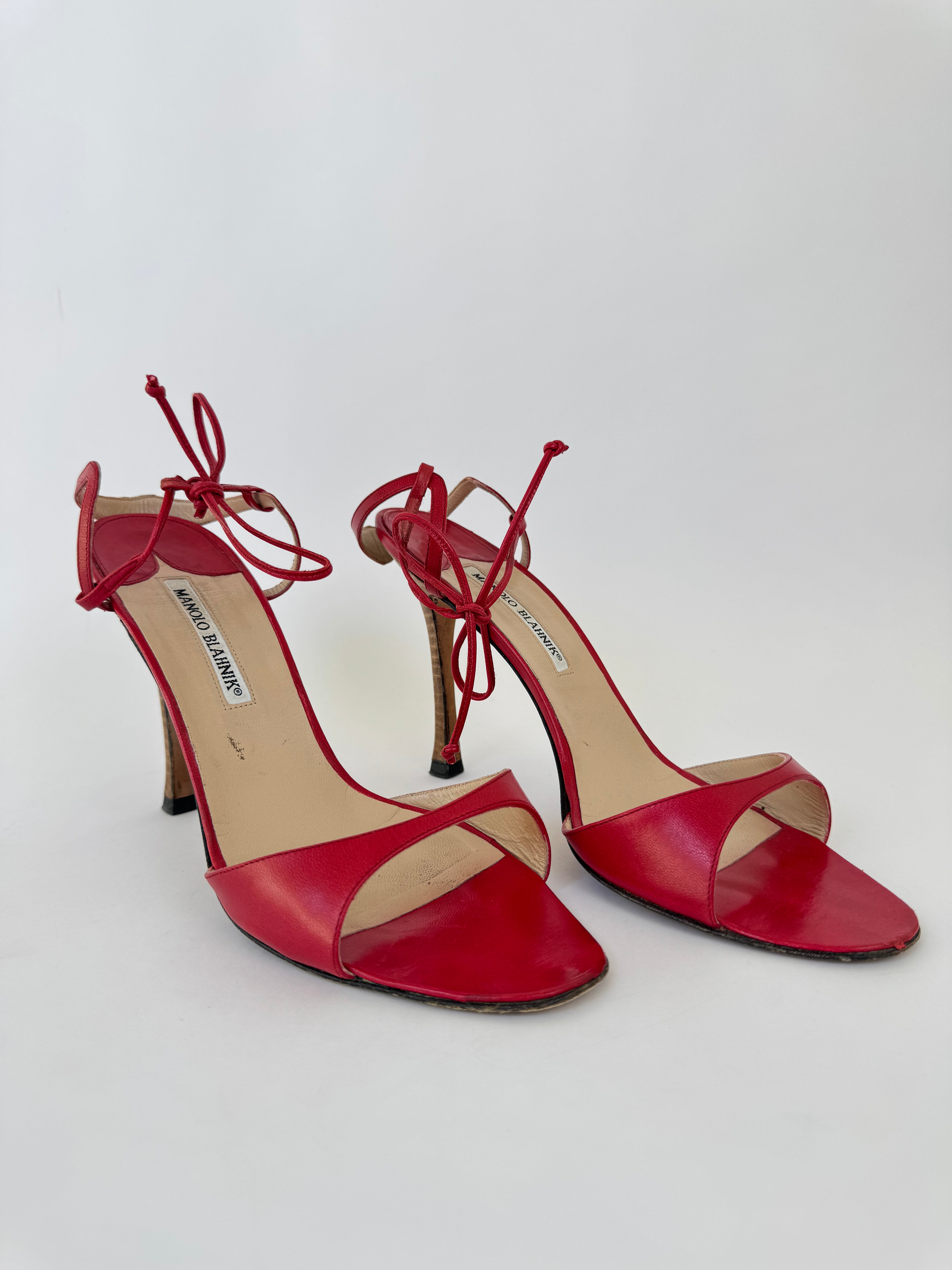 Manolo Blahnik Red Strappy Heels - 40.5
