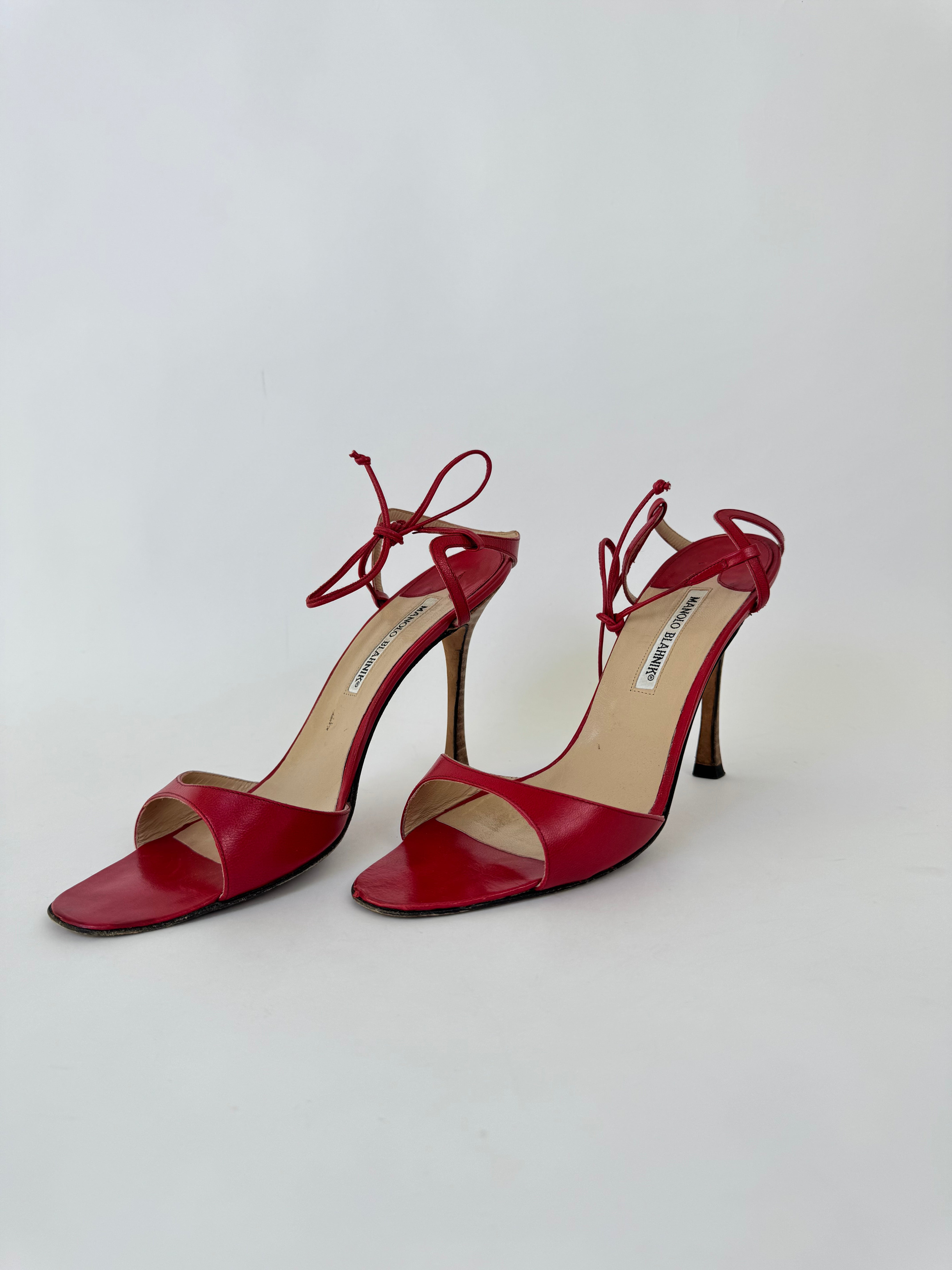 Manolo Blahnik Red Strappy Heels - 40.5