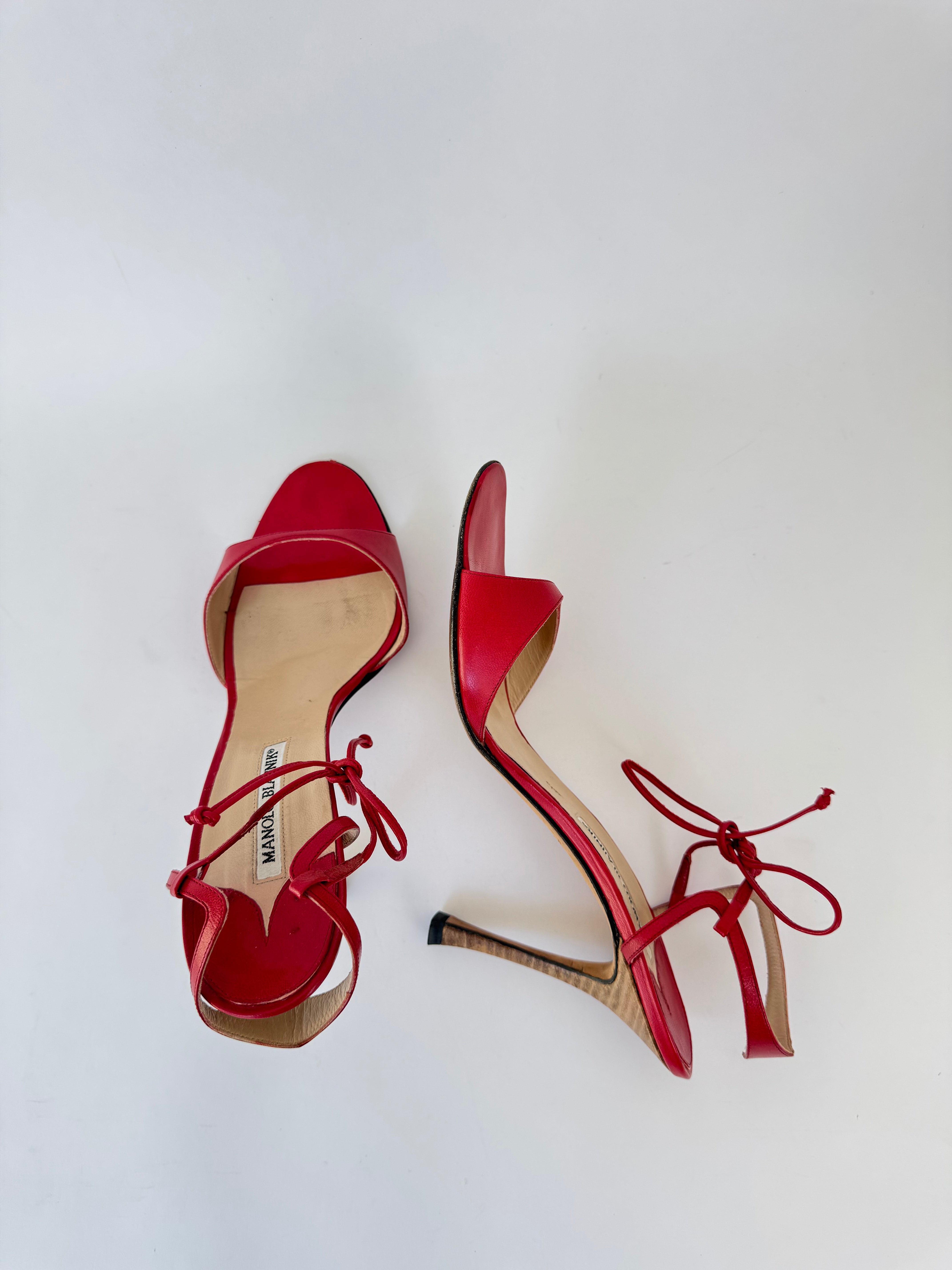 Manolo Blahnik Red Strappy Heels - 40.5