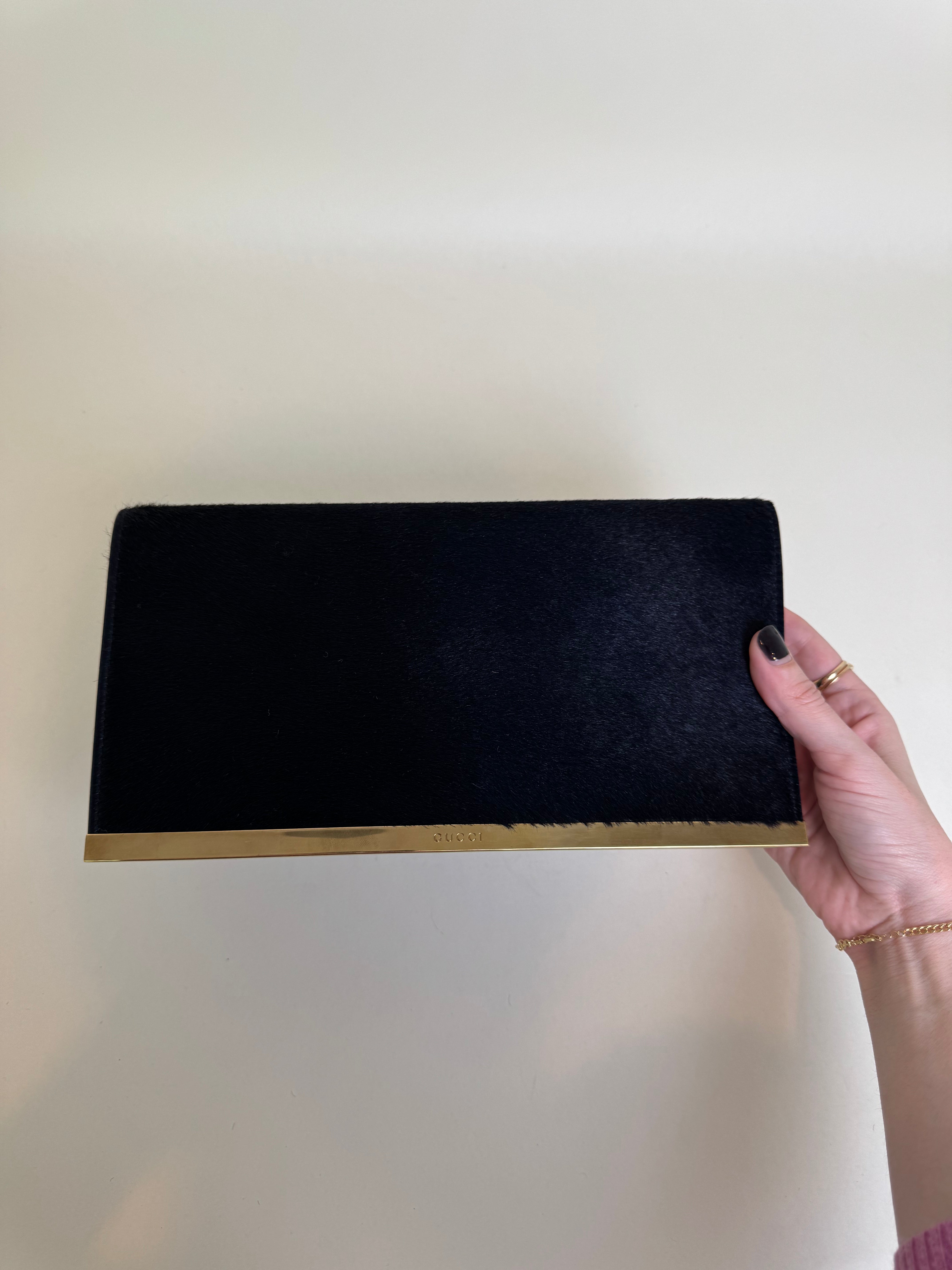 Gucci Tom Ford Navy Pony Hair Clutch