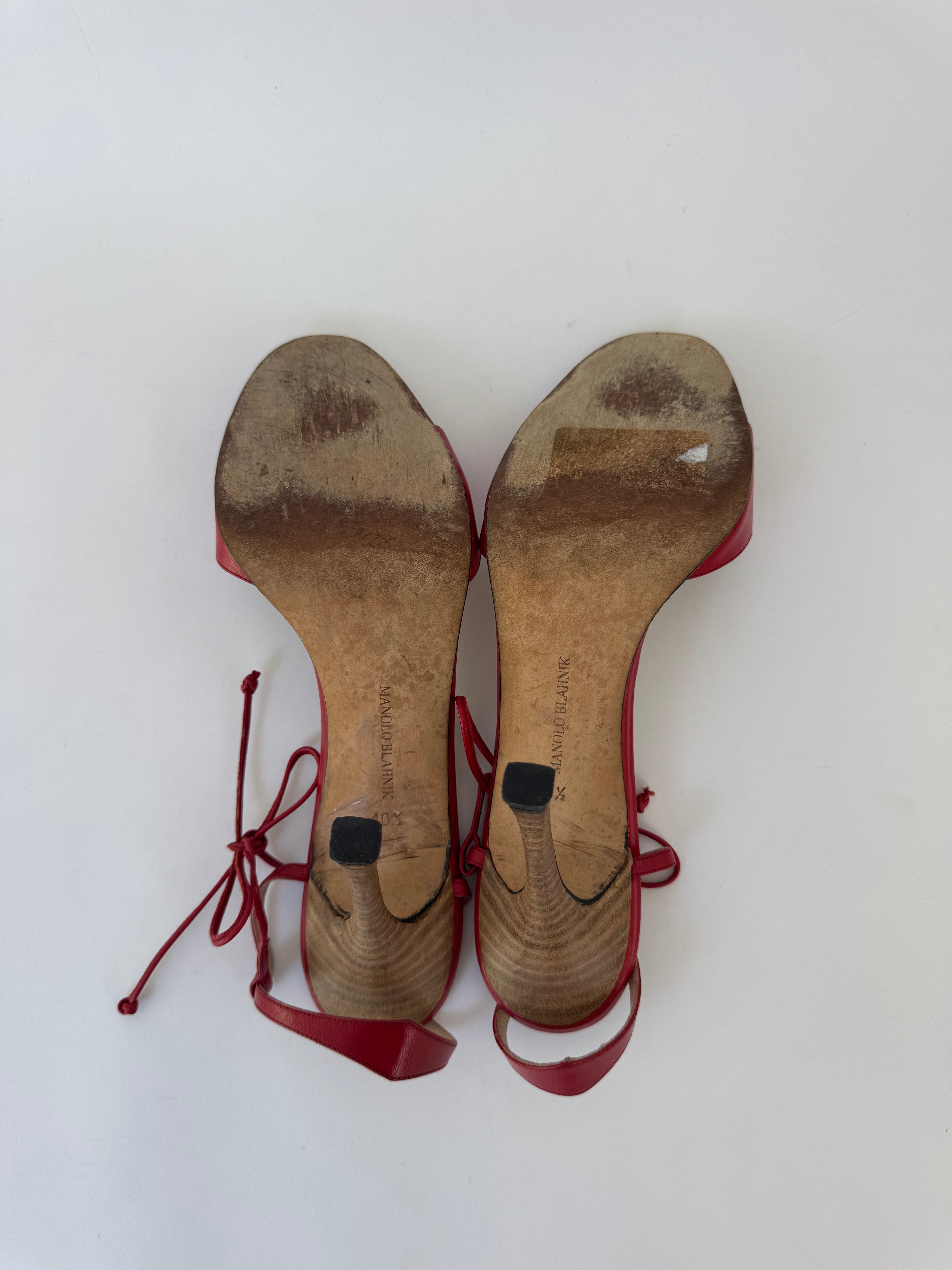Manolo Blahnik Red Strappy Heels - 40.5