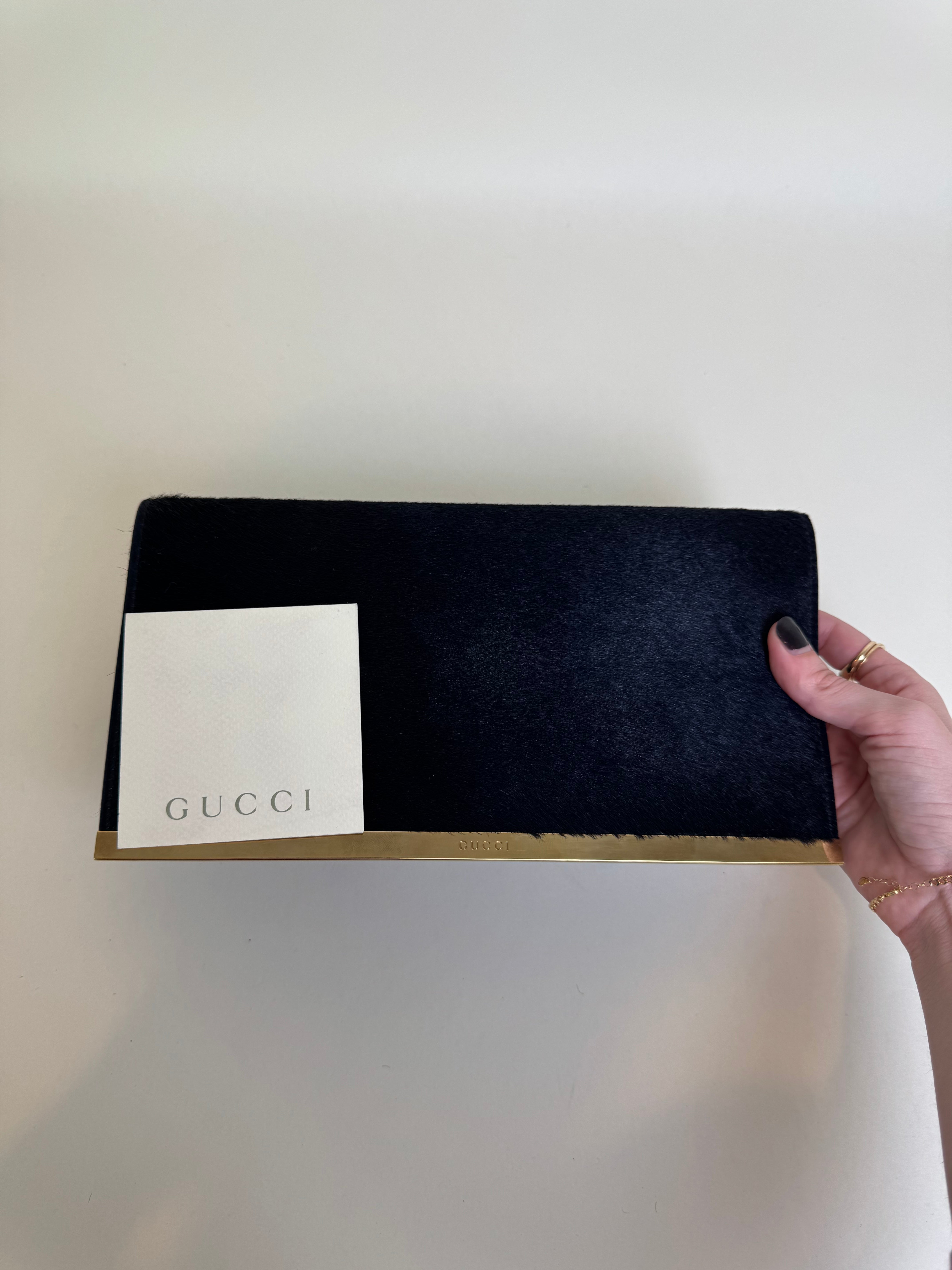 Gucci Tom Ford Navy Pony Hair Clutch