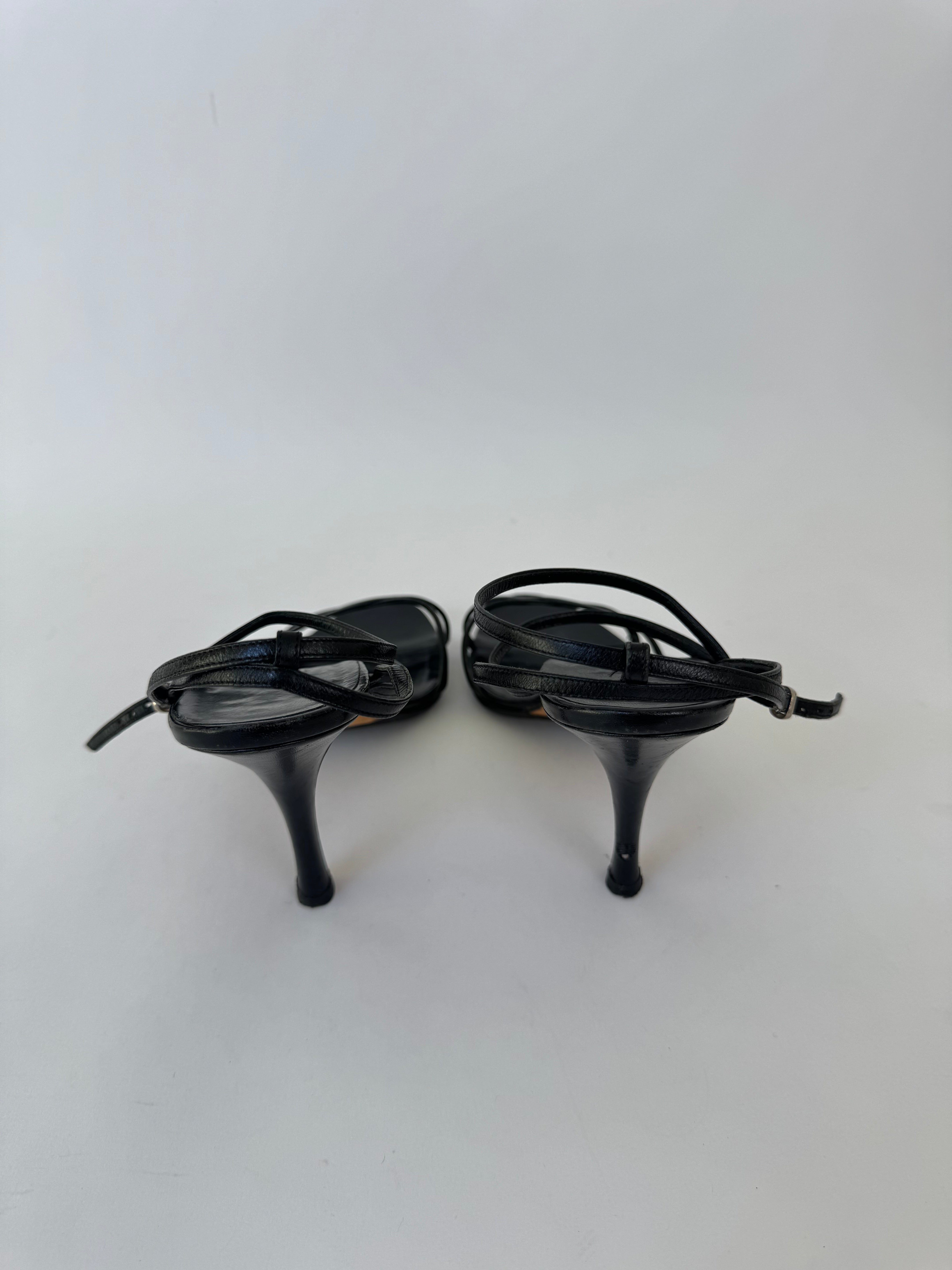 Manolo Blahnik Black Leather Strappy Heels - 37.5