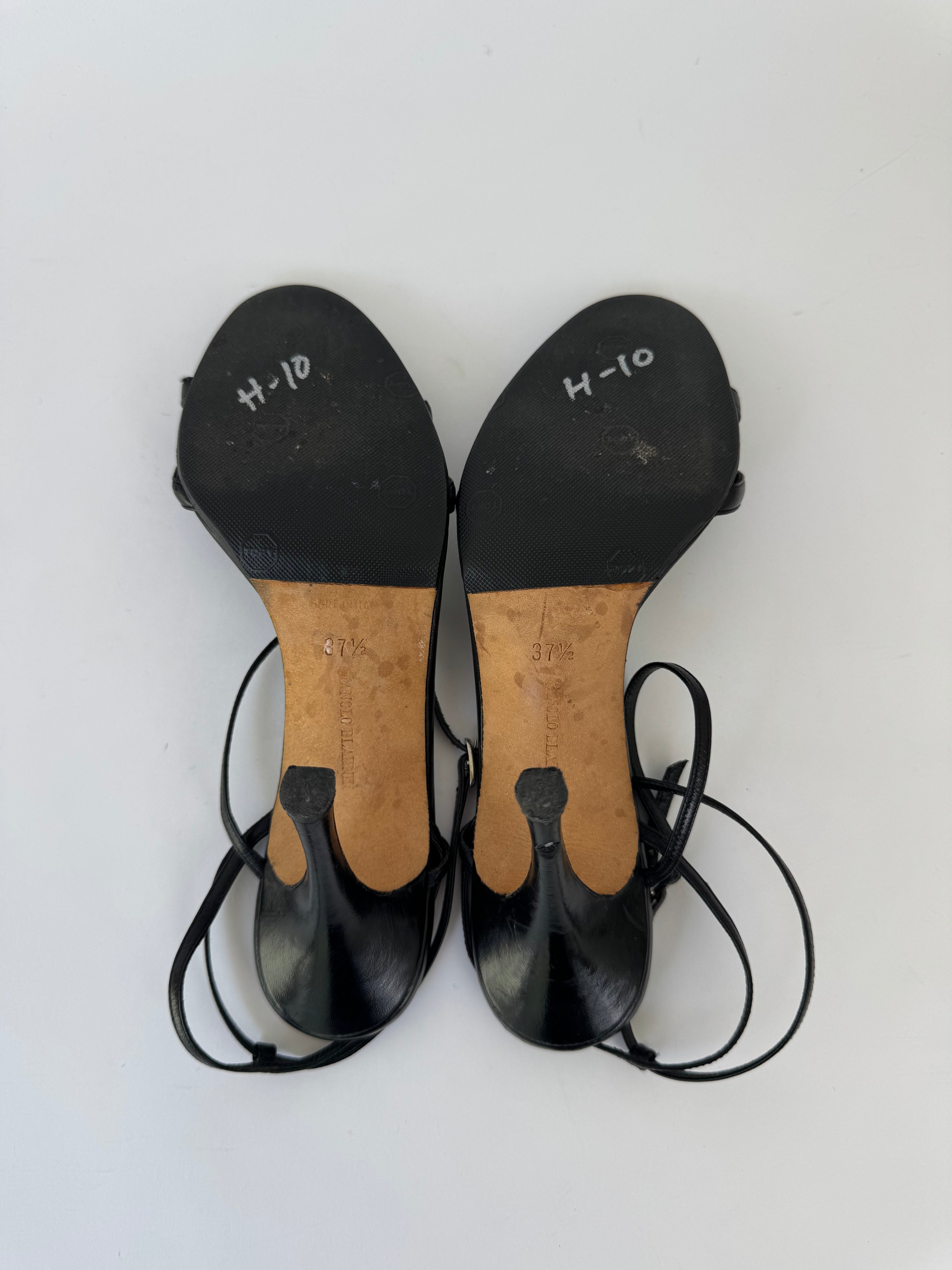 Manolo Blahnik Black Leather Strappy Heels - 37.5