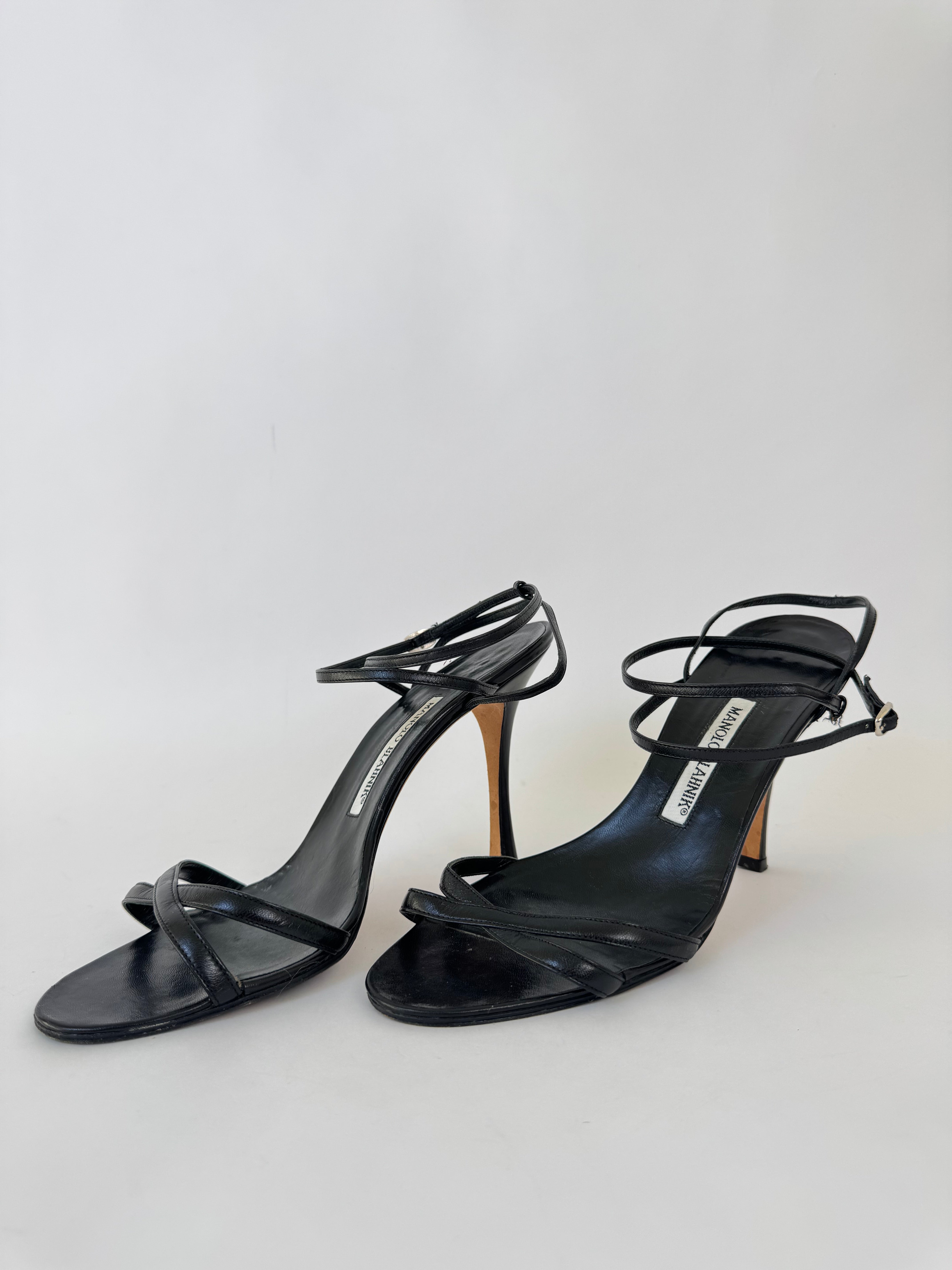 Manolo Blahnik Black Strappy Slingbacks - 40