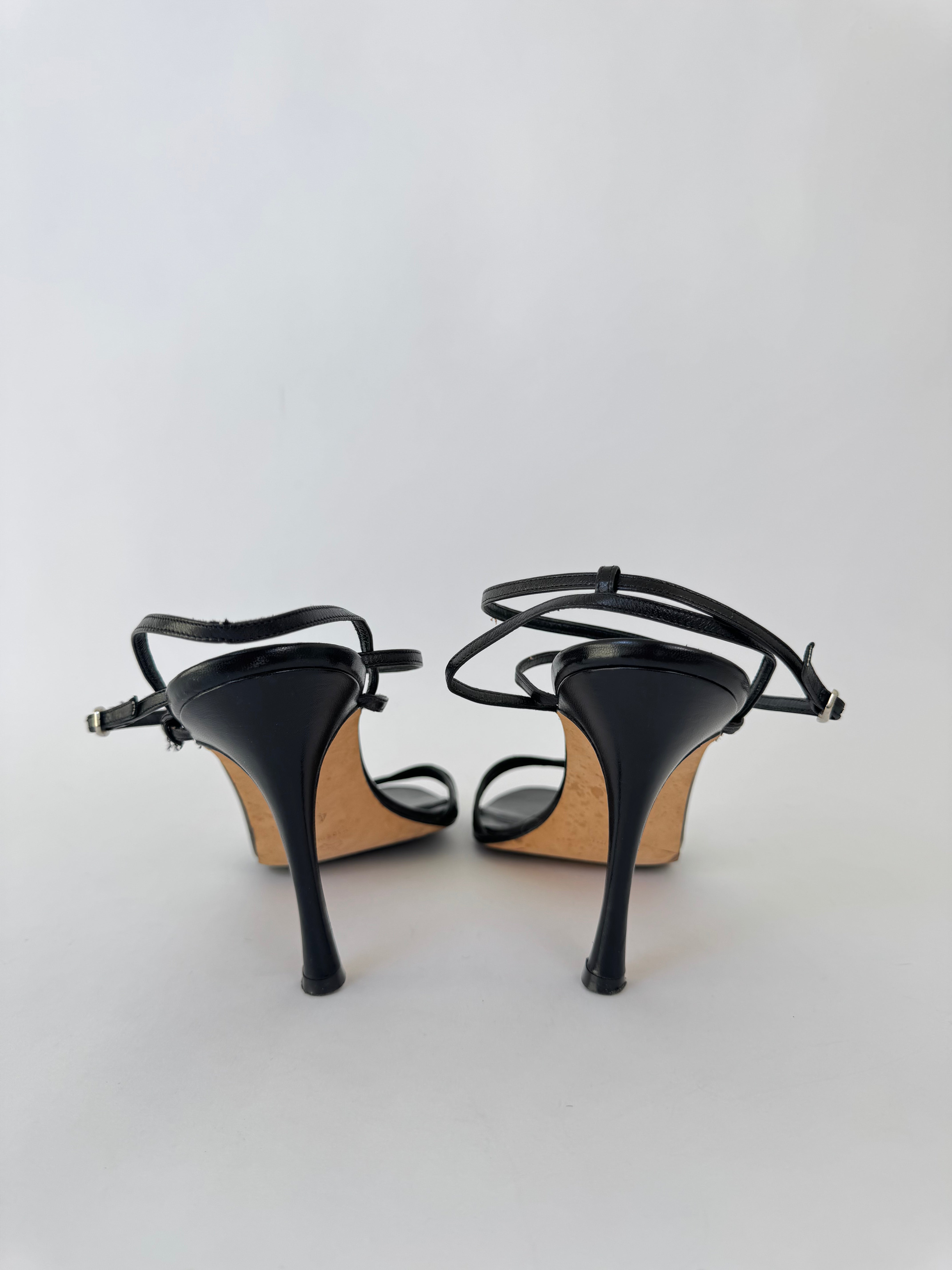 Manolo Blahnik Black Strappy Slingbacks - 40