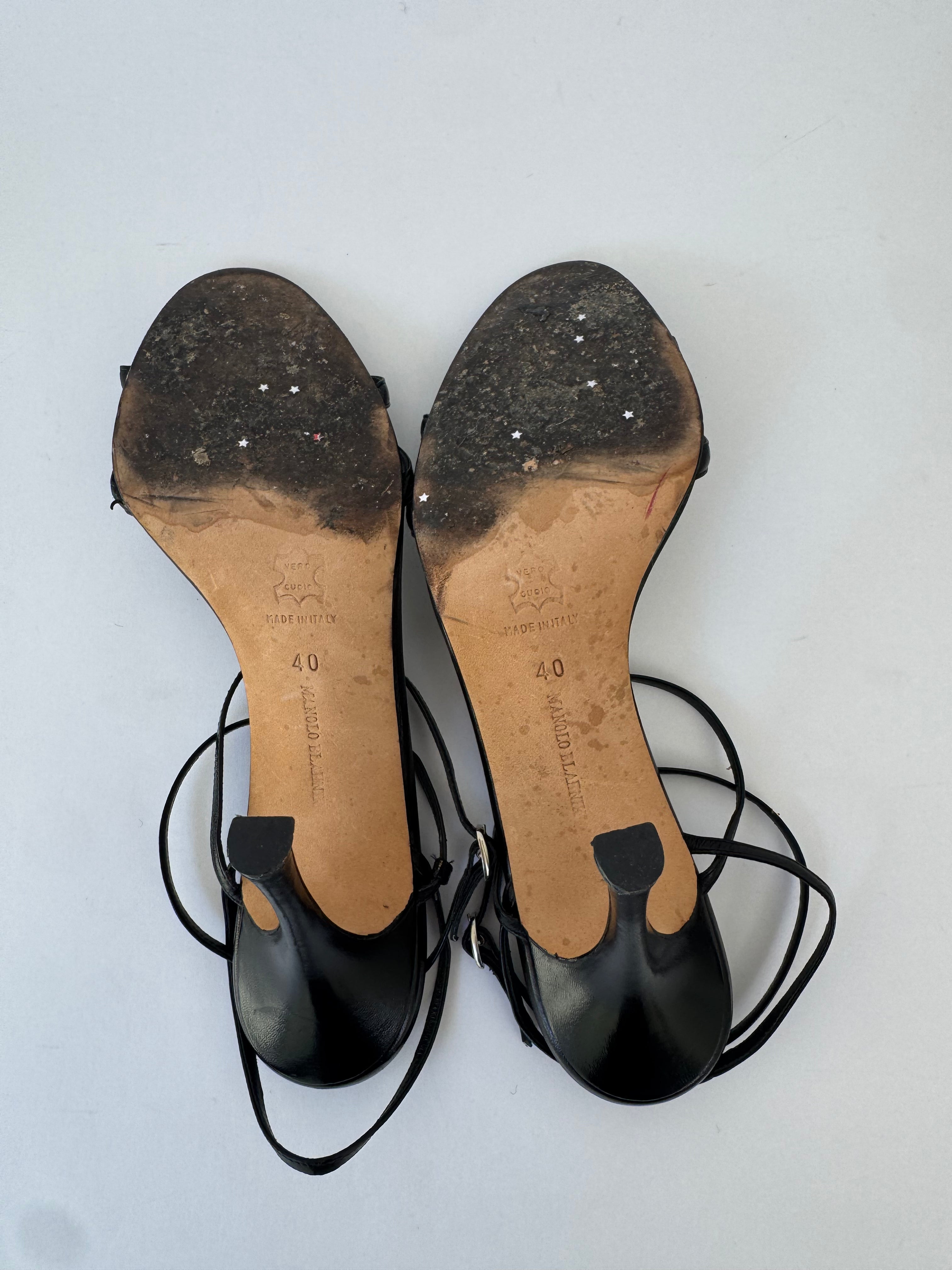 Manolo Blahnik Black Strappy Slingbacks - 40