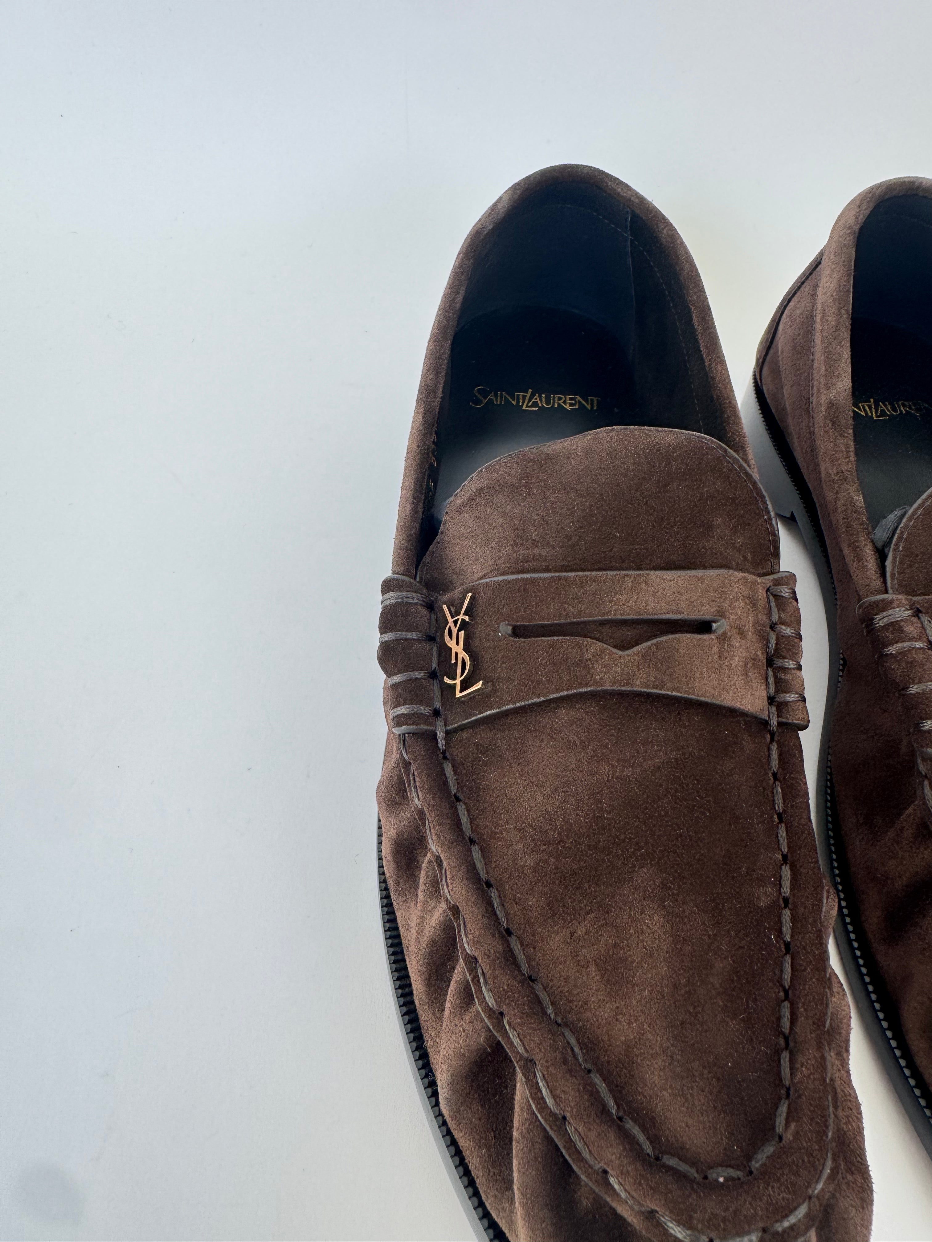 YSL Brown Suede Le Loafers - 40.5 New