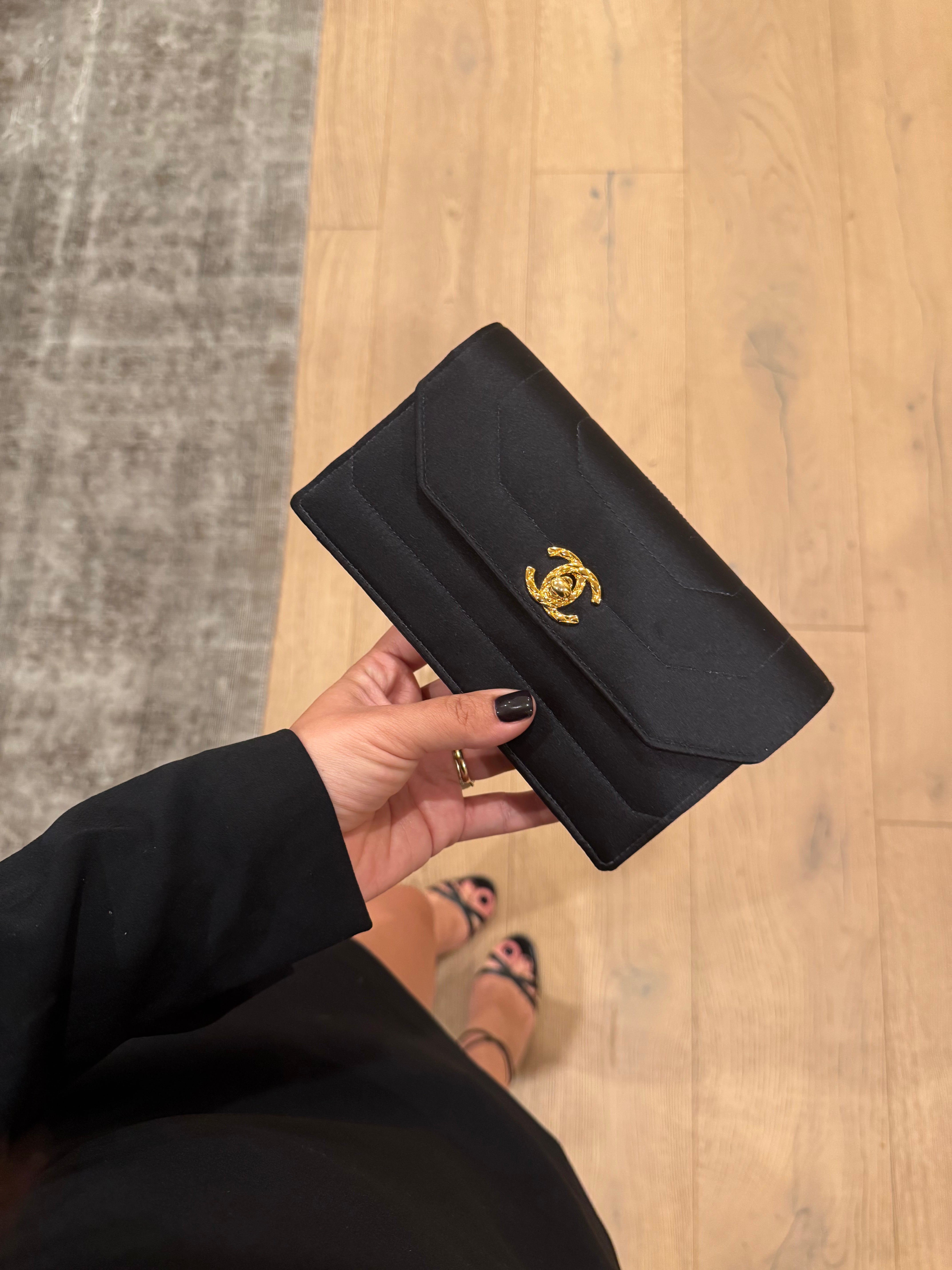 Chanel Black Satin Clutch Small Rare