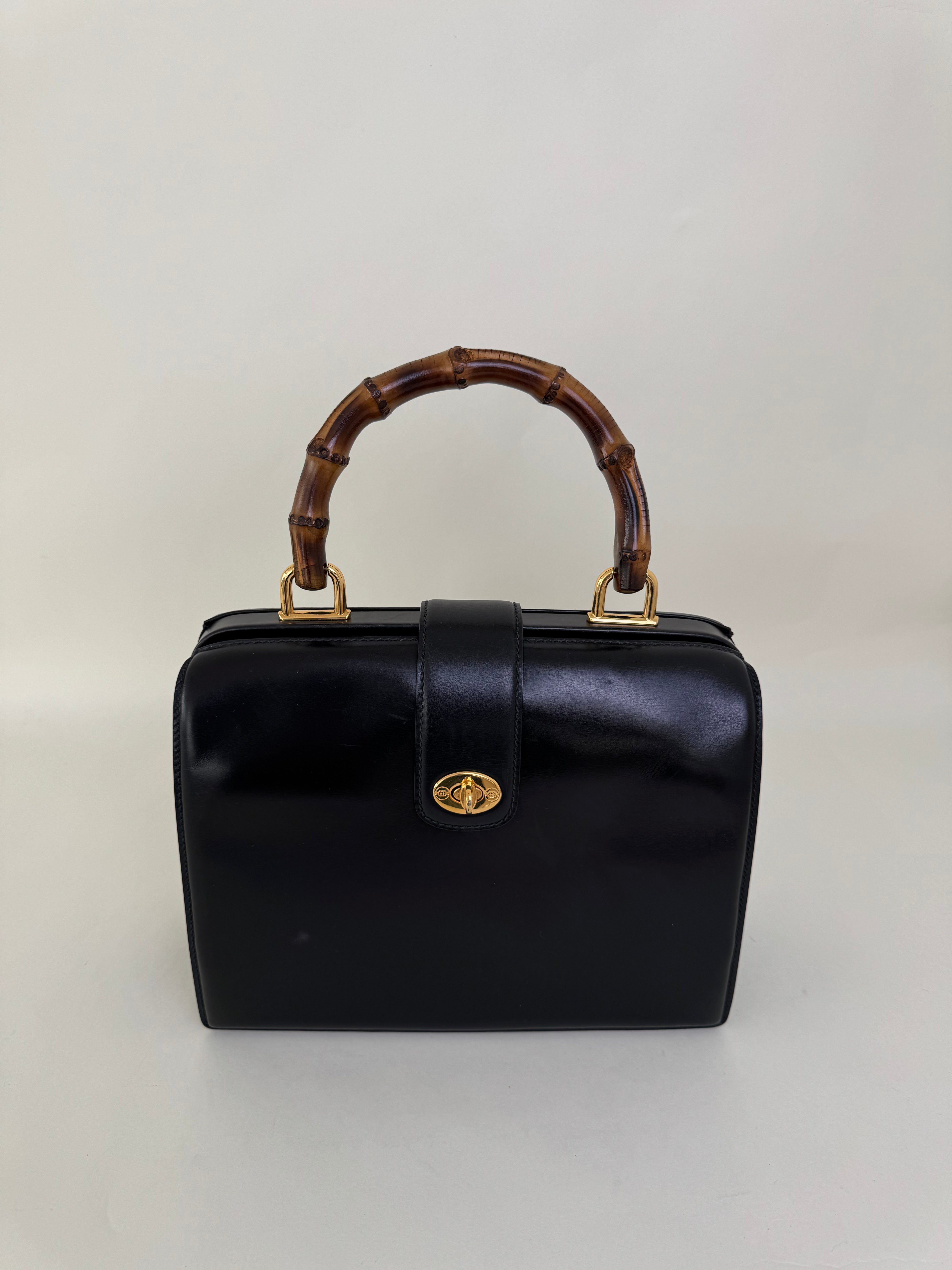 Gucci Black Bamboo Leather Handbag