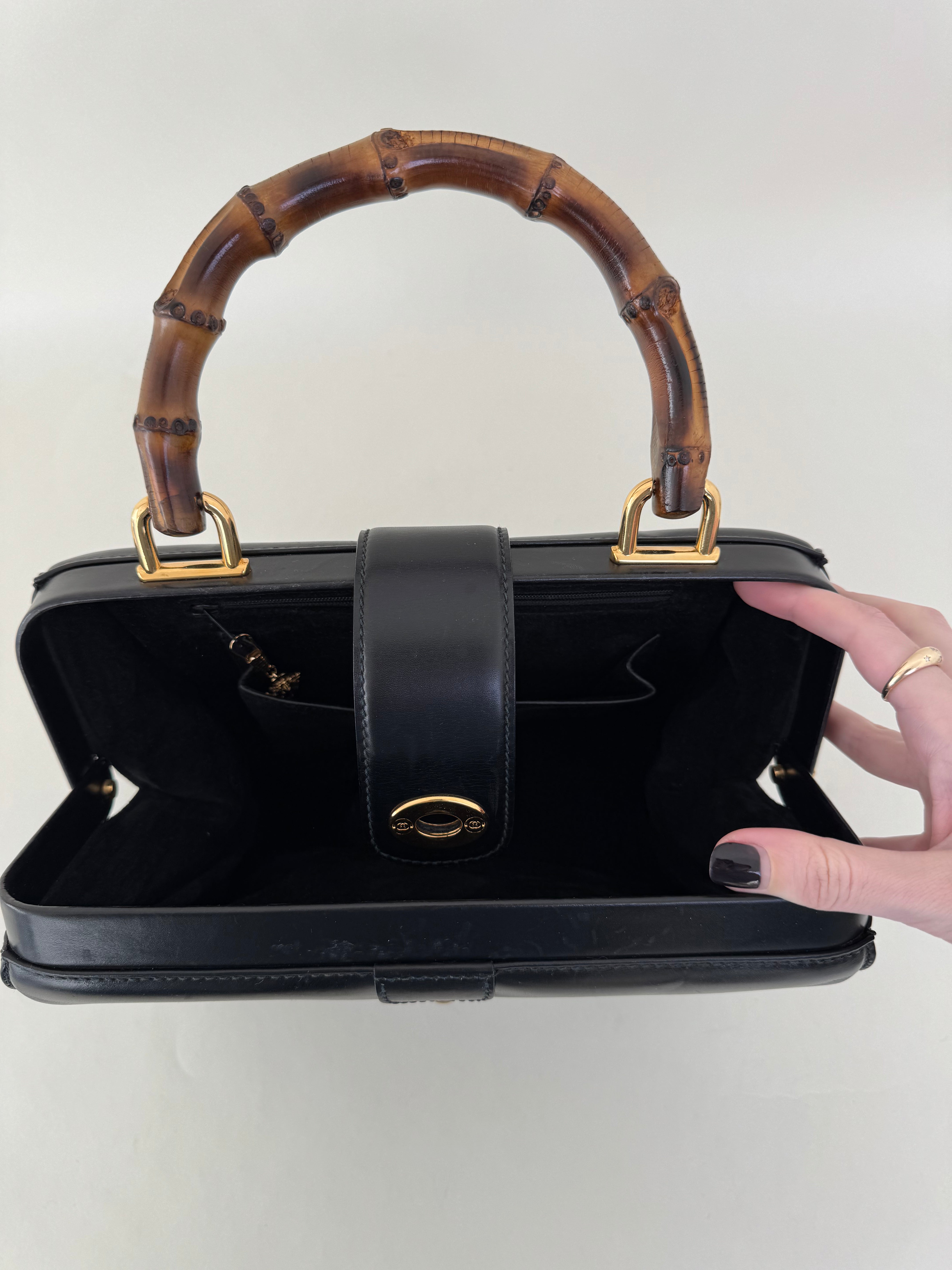 Gucci Black Bamboo Leather Handbag