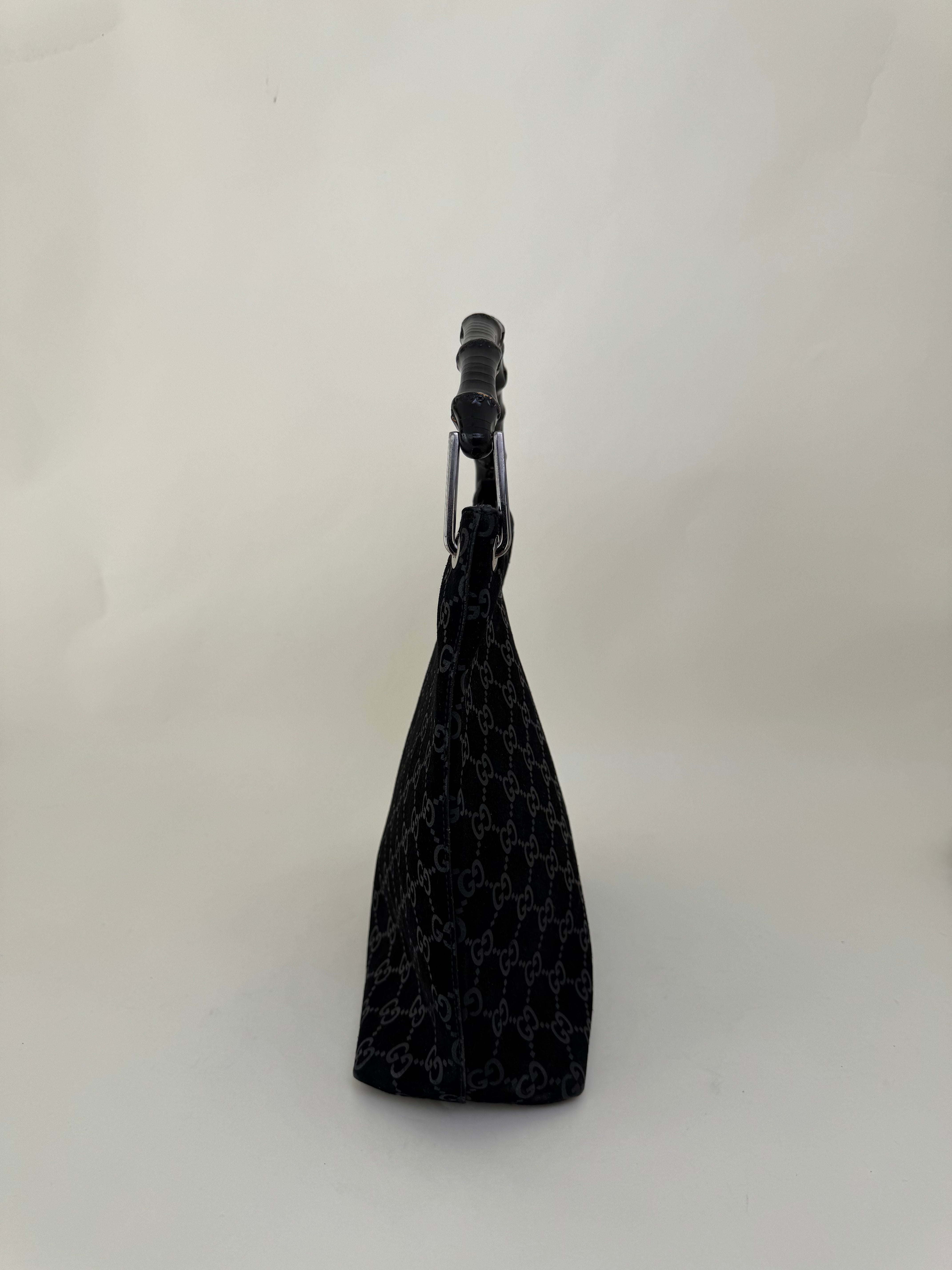 Gucci Black Suede GG Bamboo Handbag