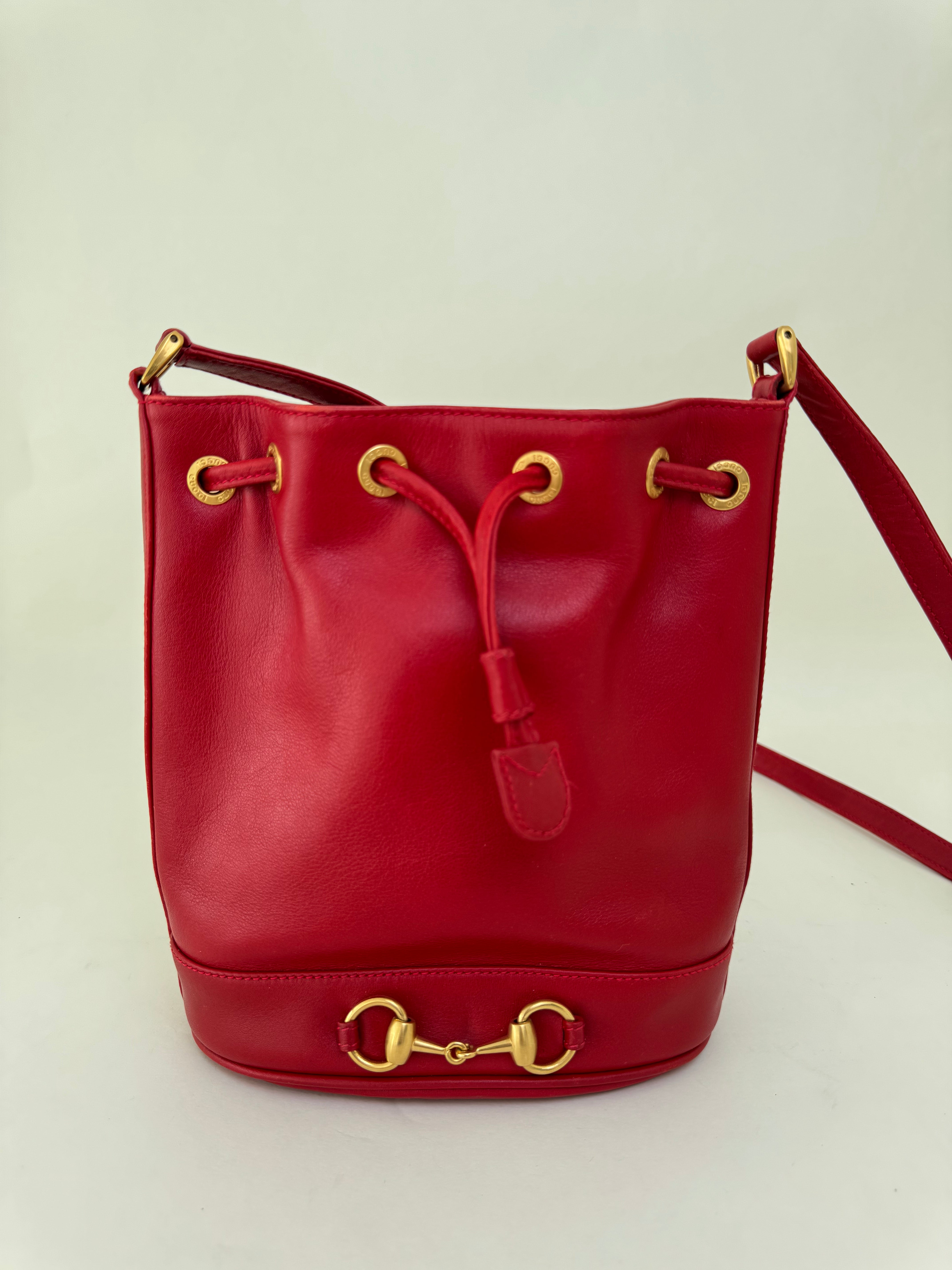 Gucci Red Horsebit Bucket Shoulder Bag