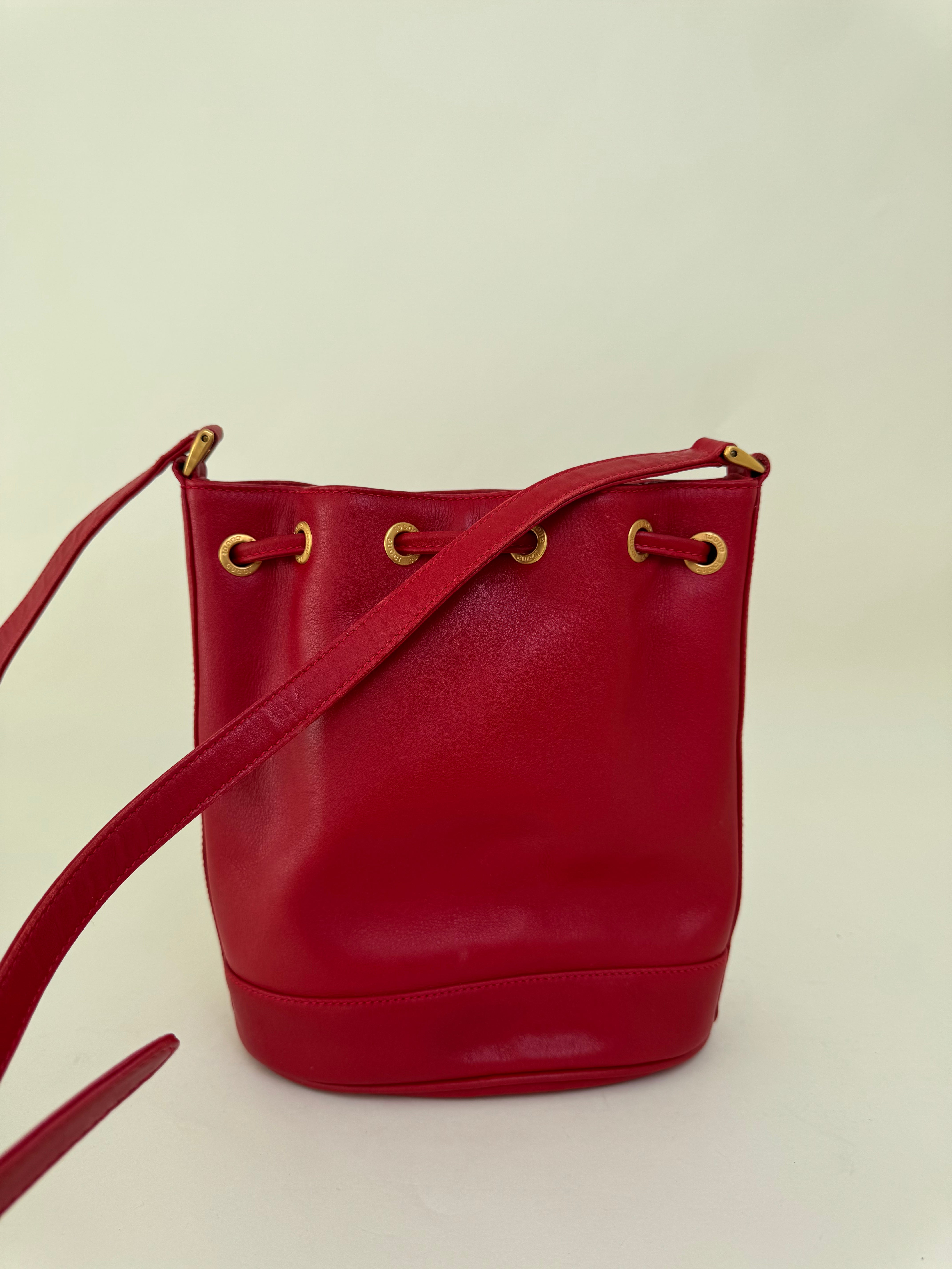 Gucci Red Horsebit Bucket Shoulder Bag