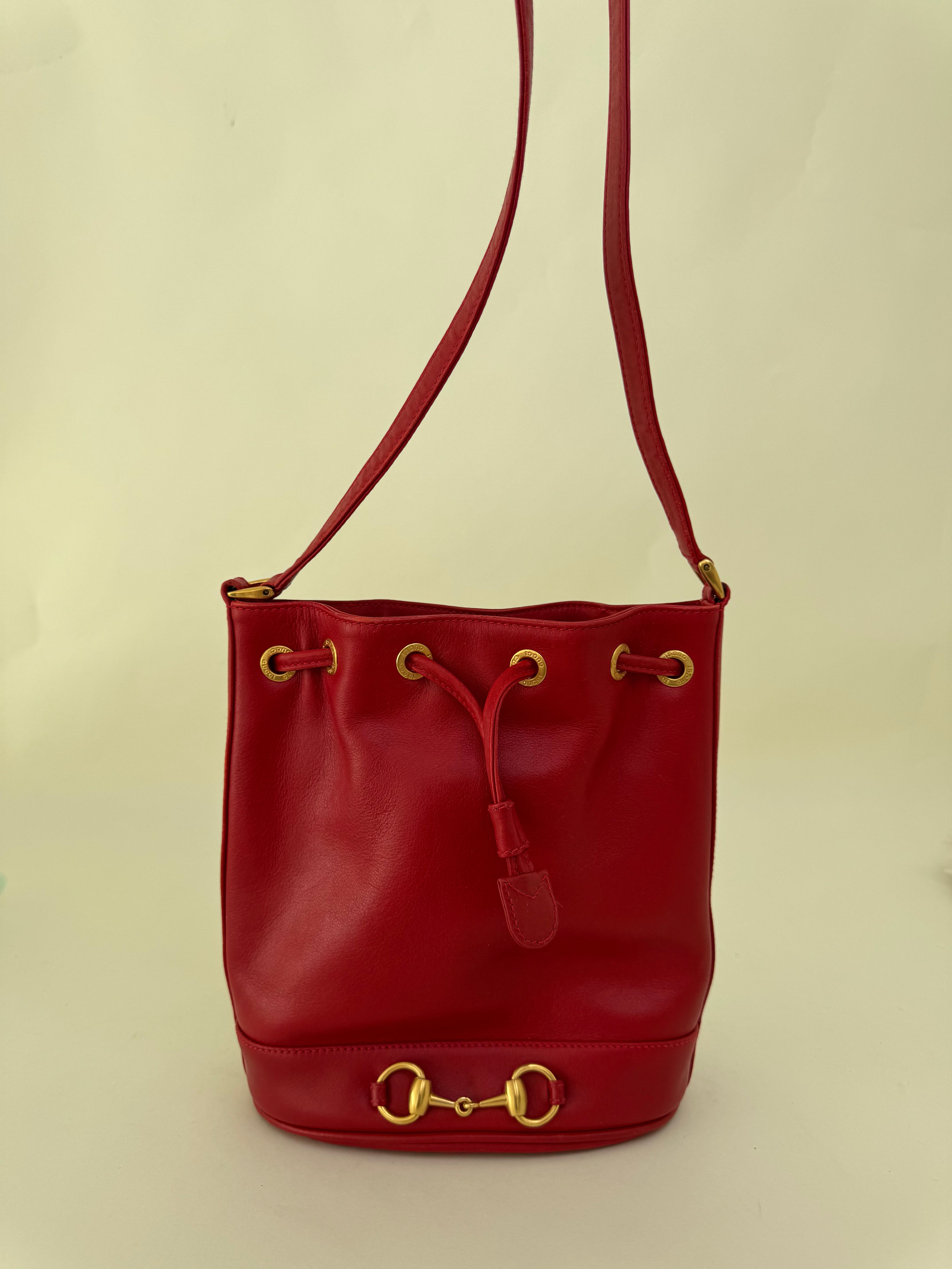 Gucci Red Horsebit Bucket Shoulder Bag