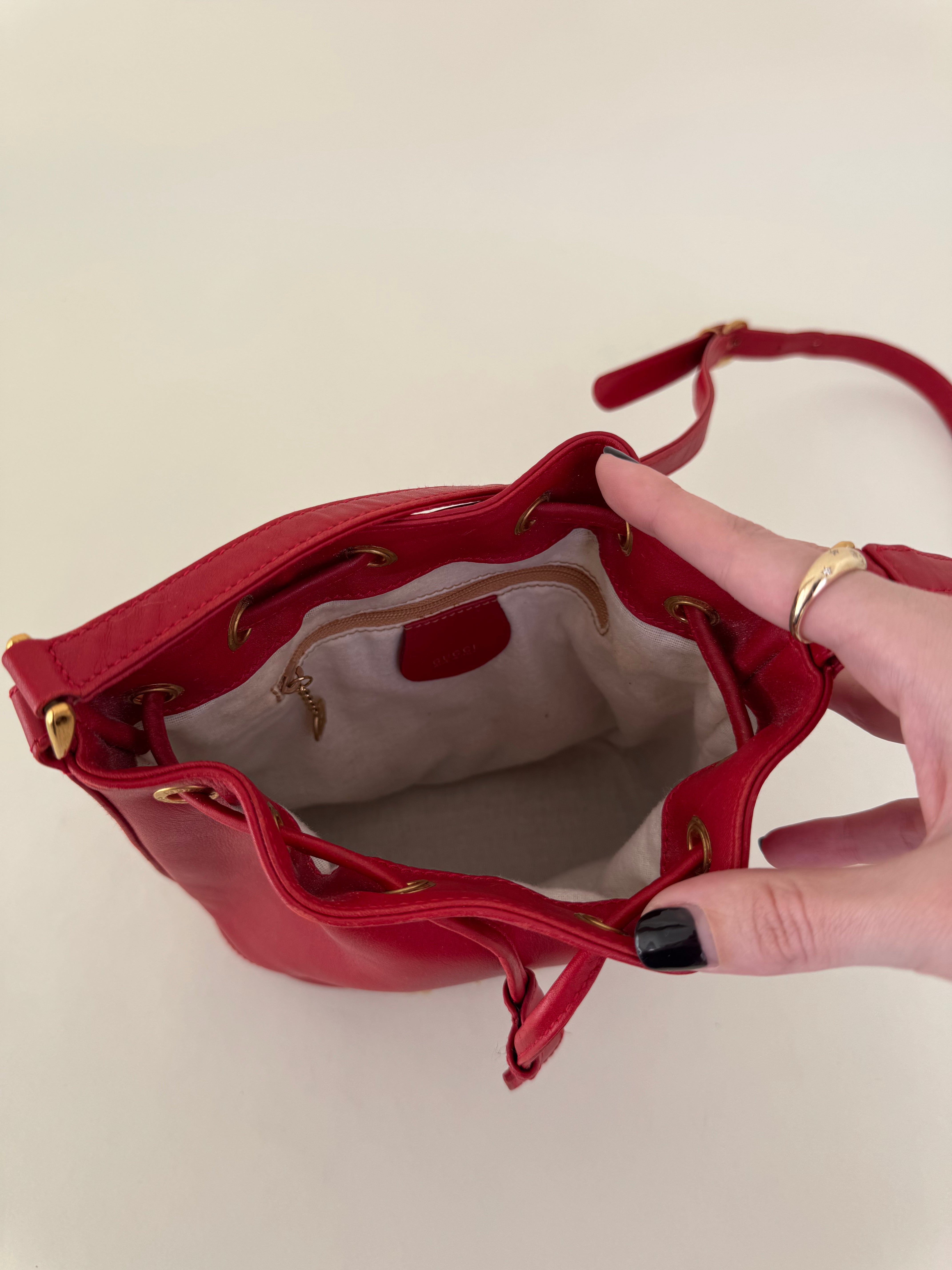 Gucci Red Horsebit Bucket Shoulder Bag