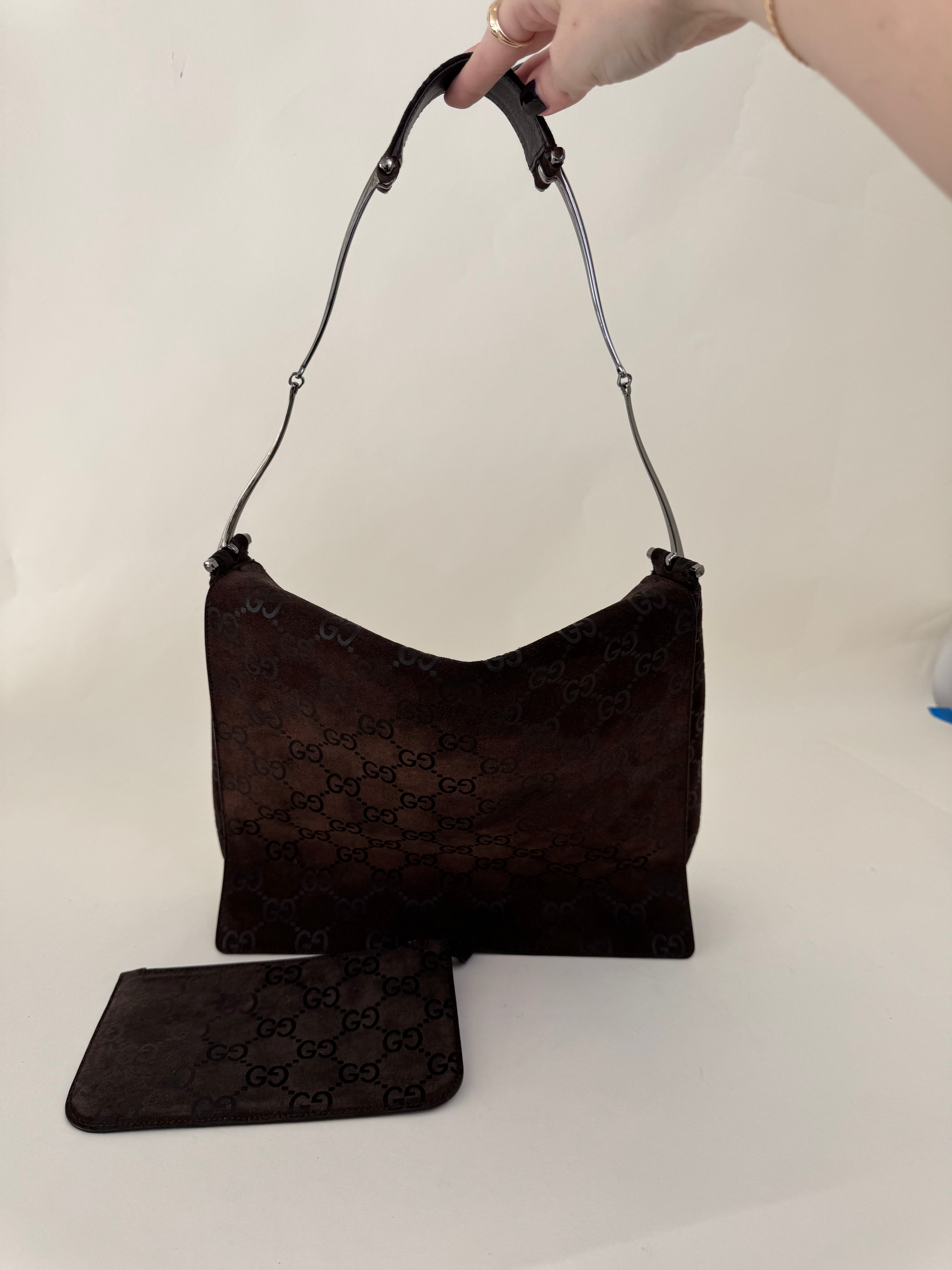 Gucci Tom Ford GG Brown Suede Flap Shoulder Bag