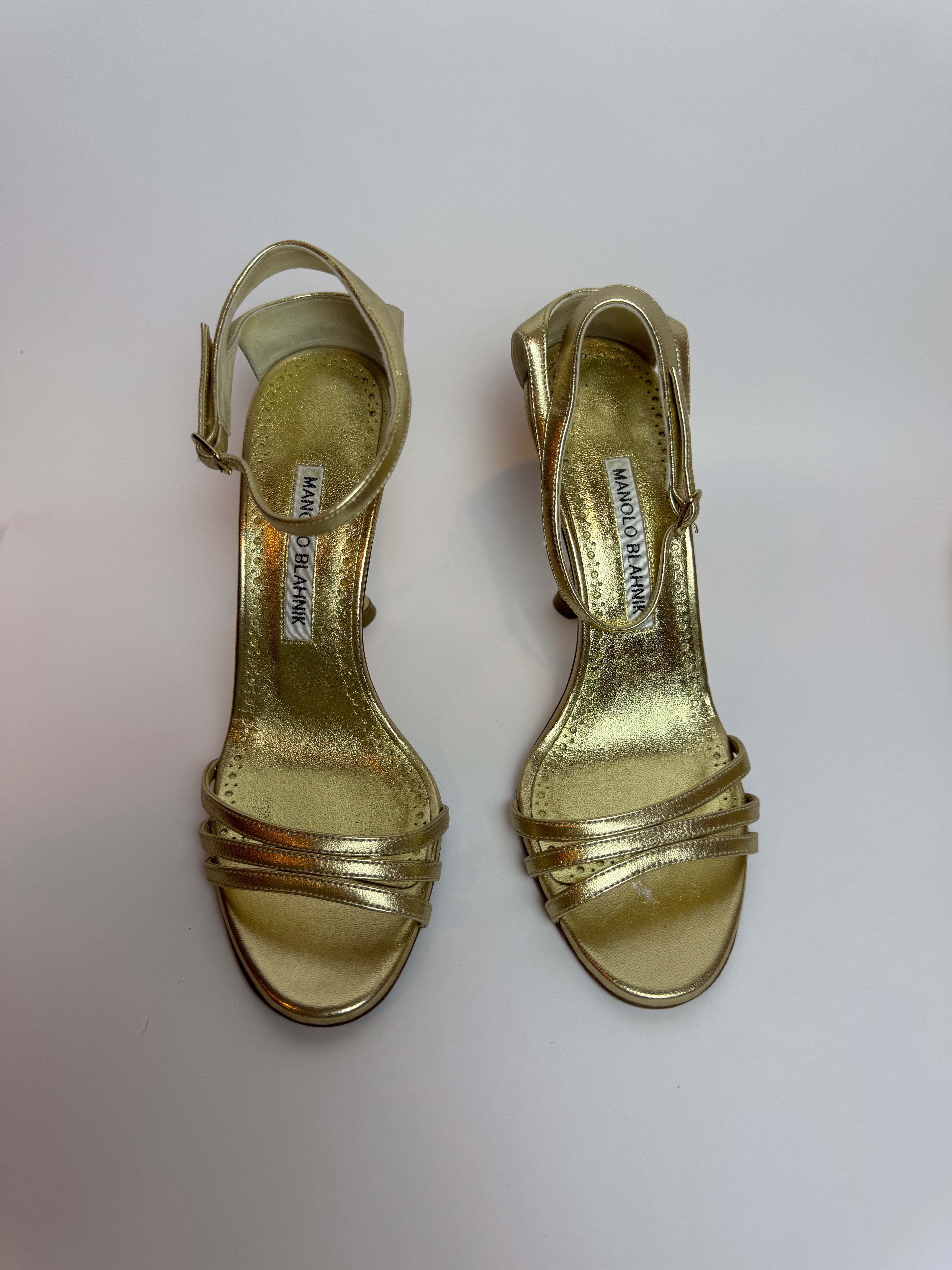 Manolo Blahnik Gold Metallic Heels - 36