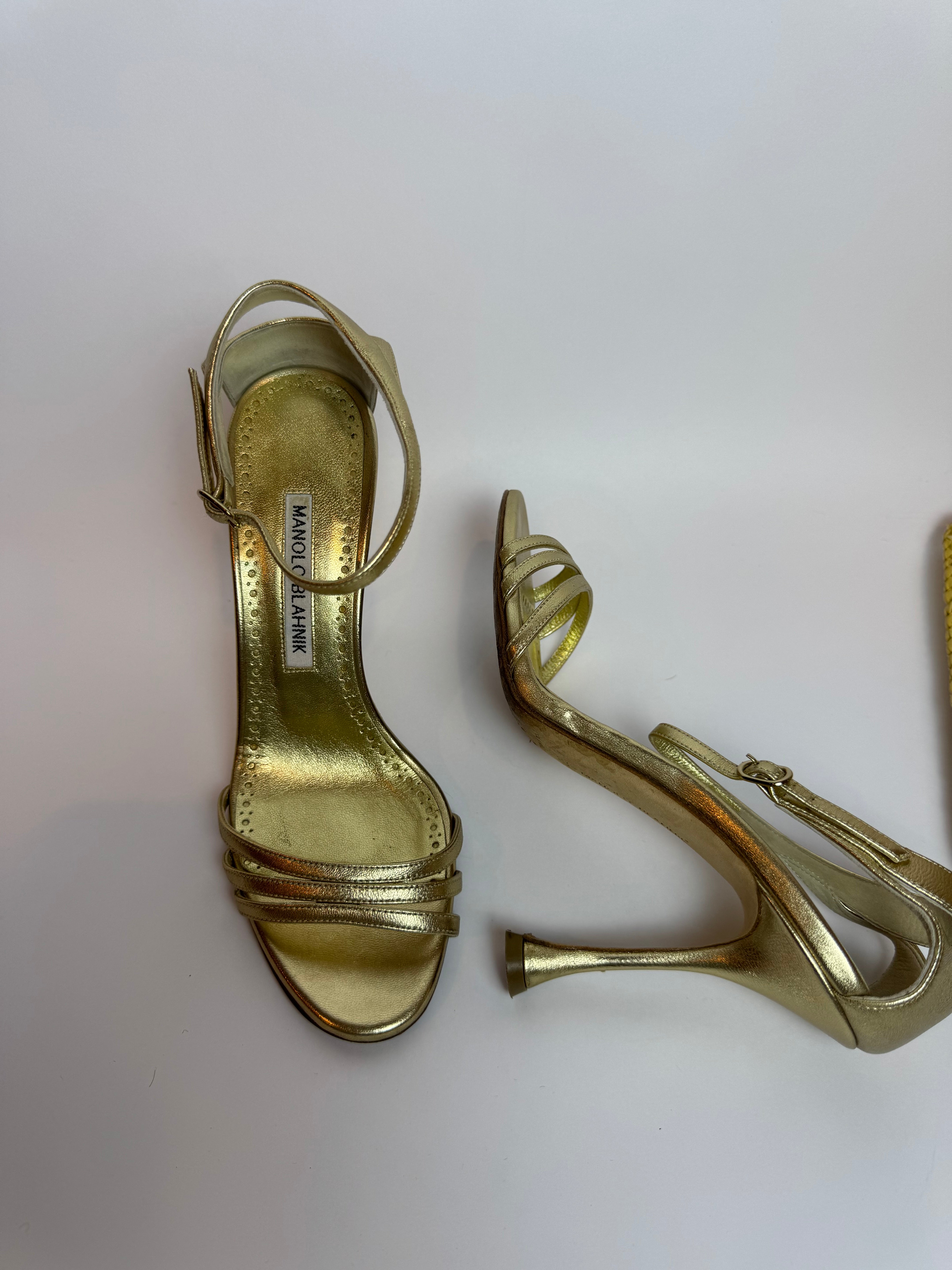 Manolo Blahnik Gold Metallic Heels - 36