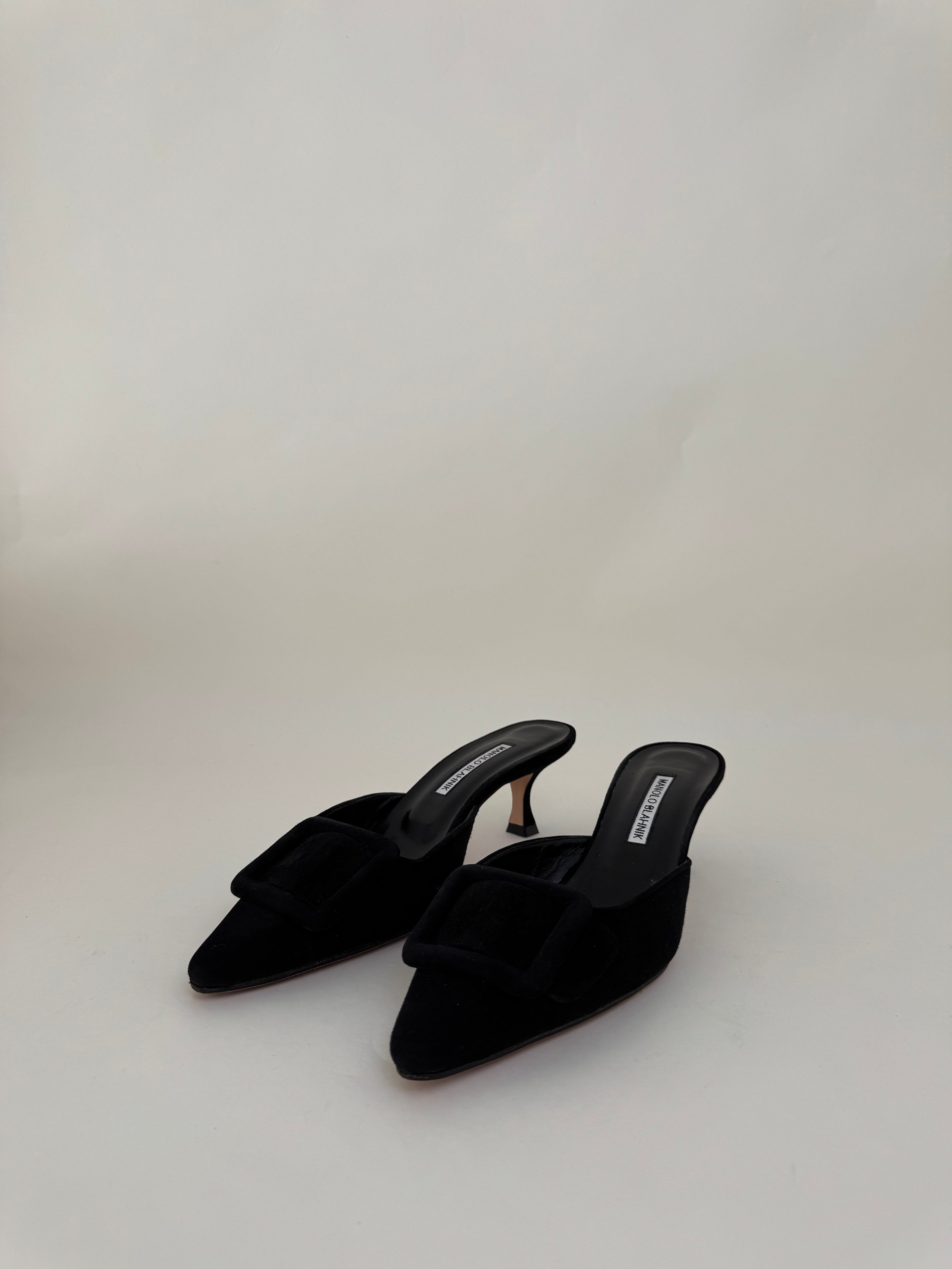 Manolo Blahnik Maysale Black Suede Mules 39.5