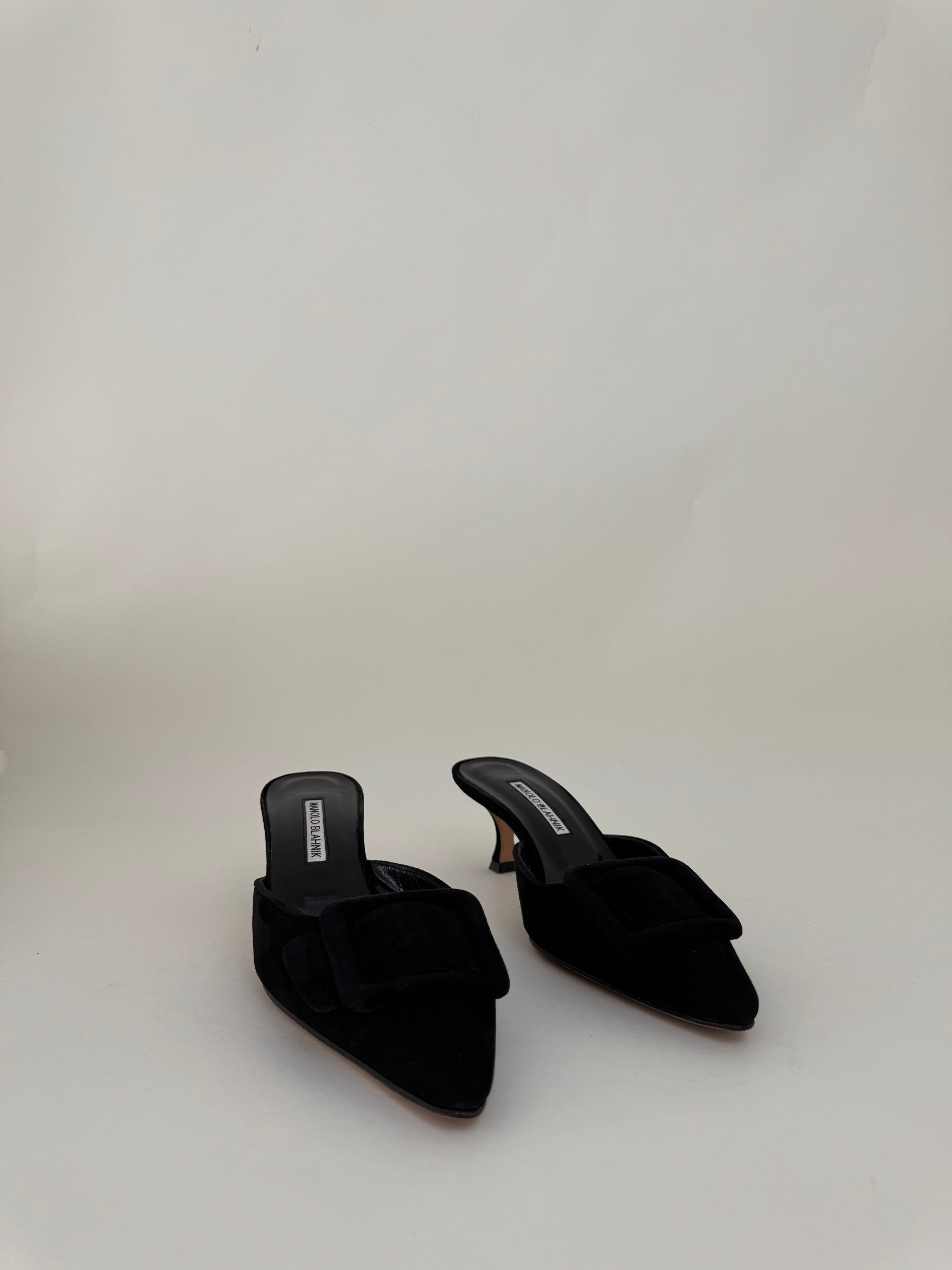 Manolo Blahnik Maysale Black Suede Mules 39.5