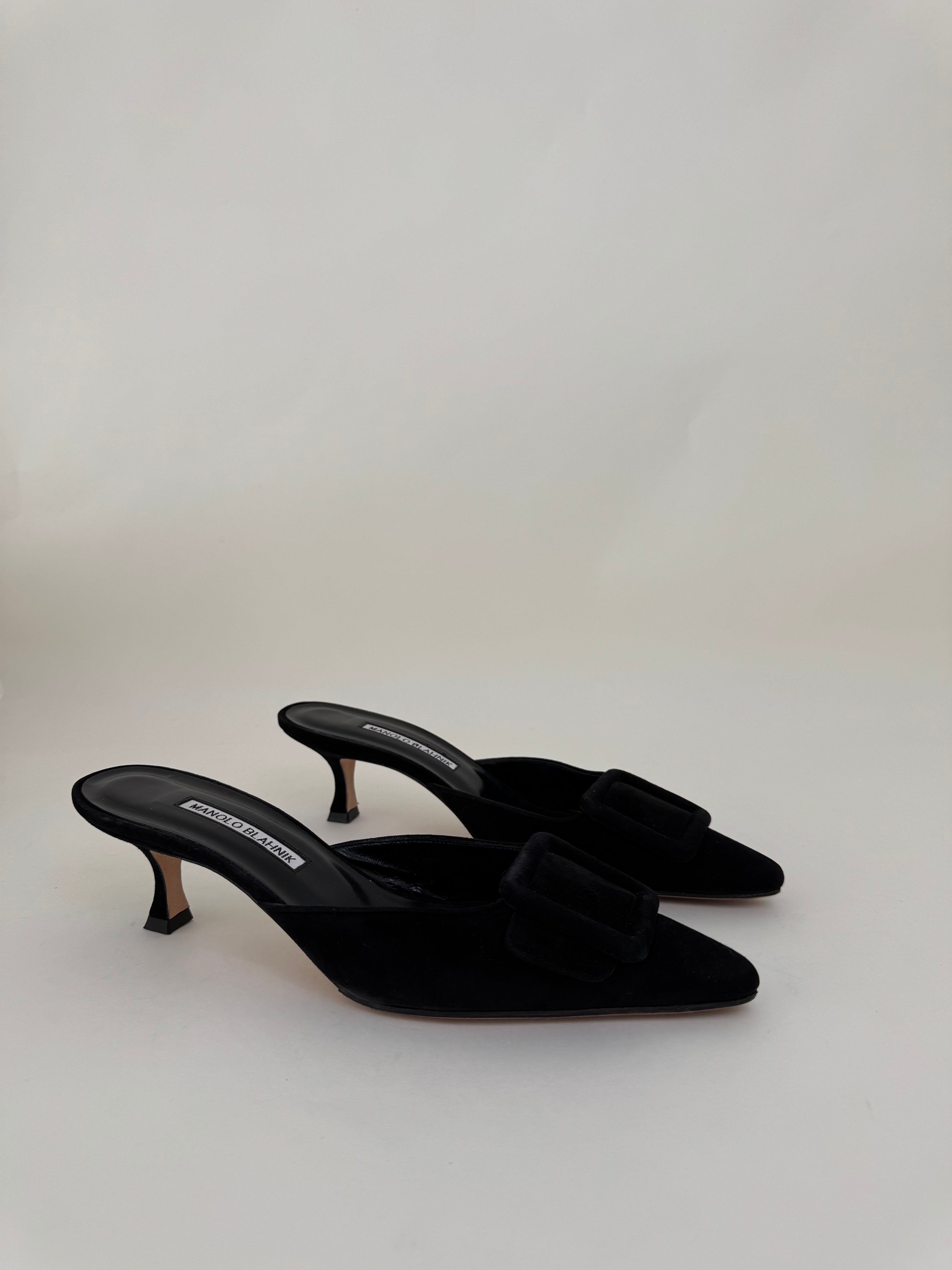 Manolo Blahnik Maysale Black Suede Mules 39.5