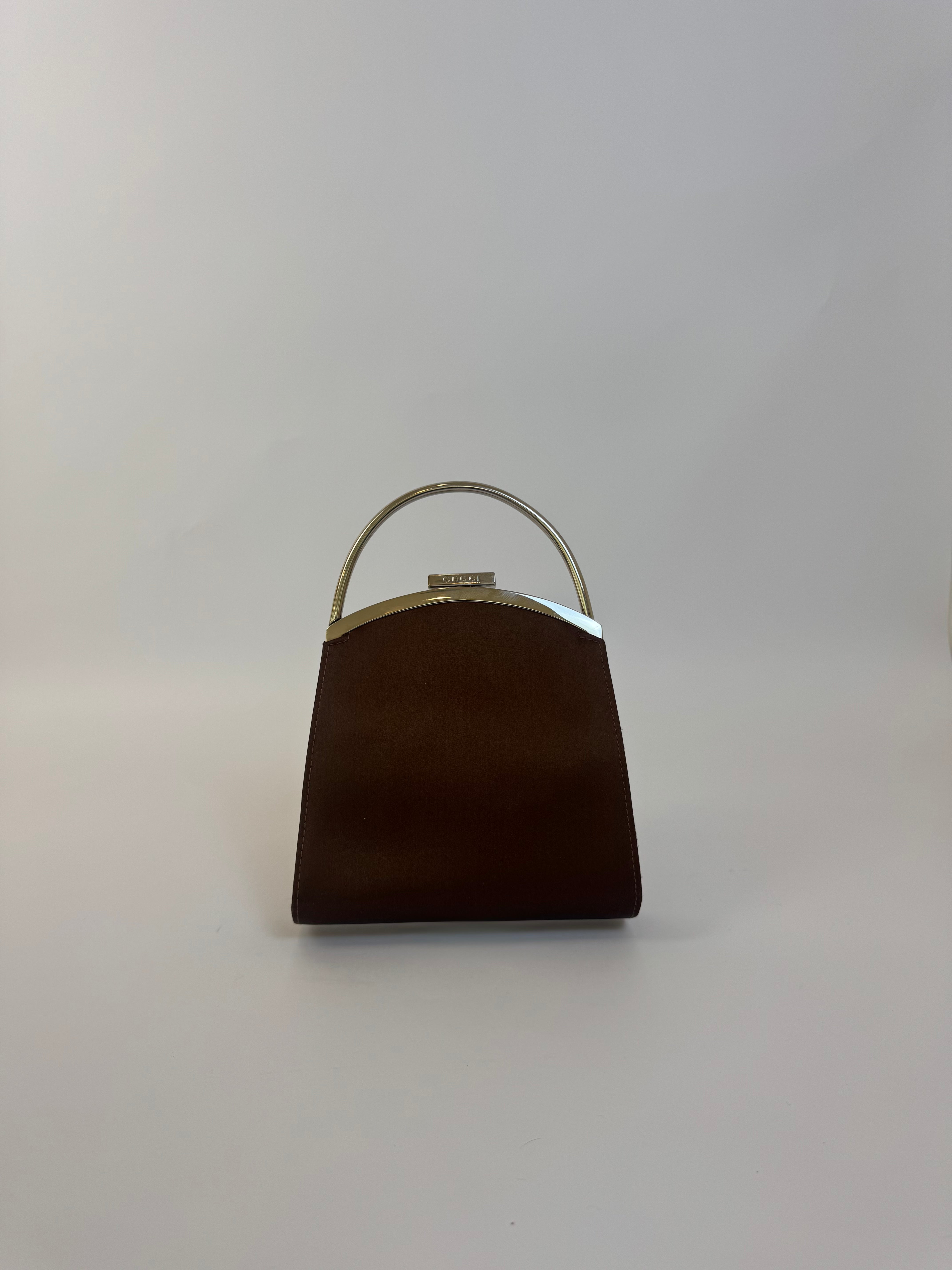 Gucci Brown Satin Top Handle Bag