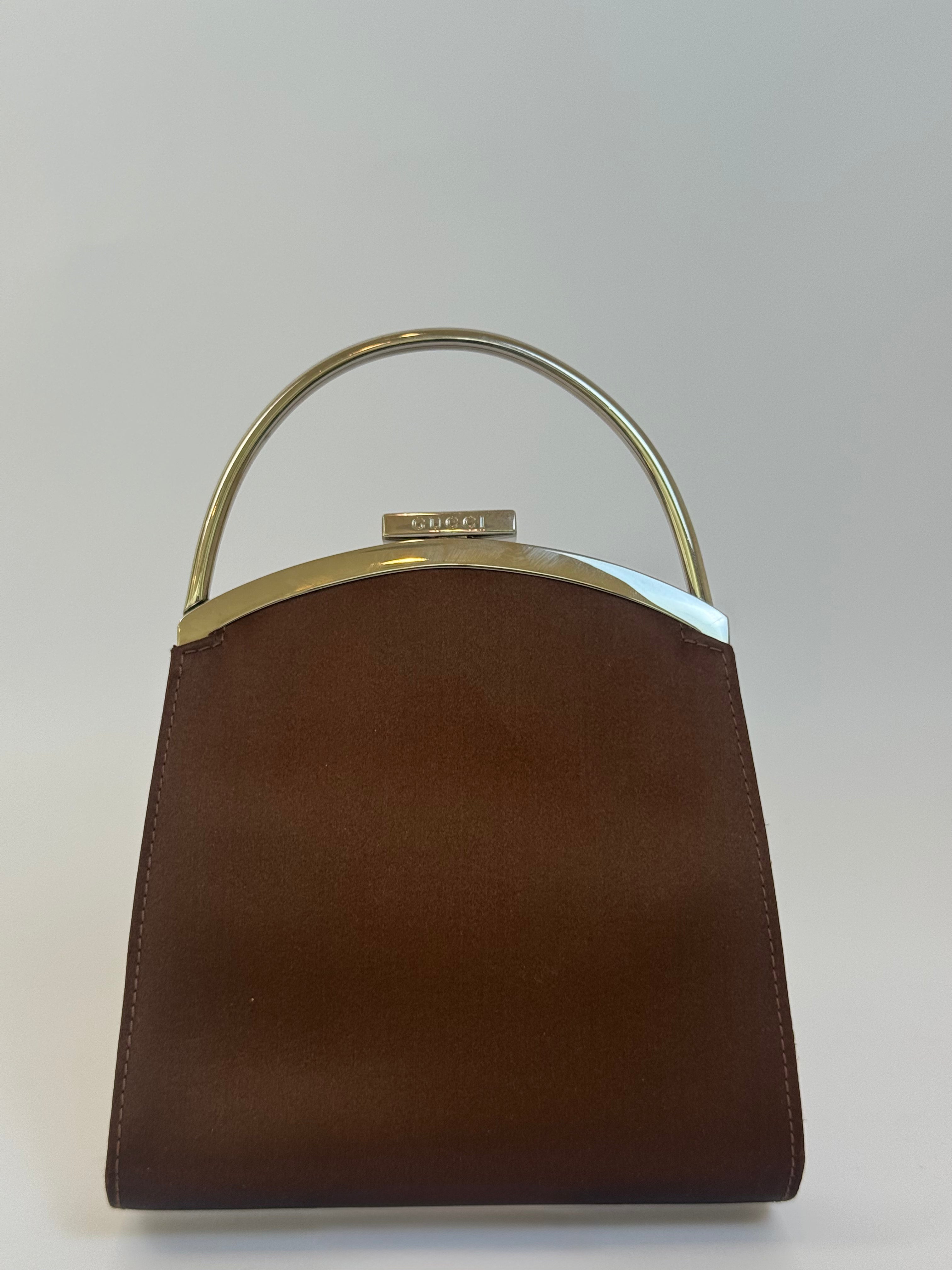Gucci Brown Satin Top Handle Bag