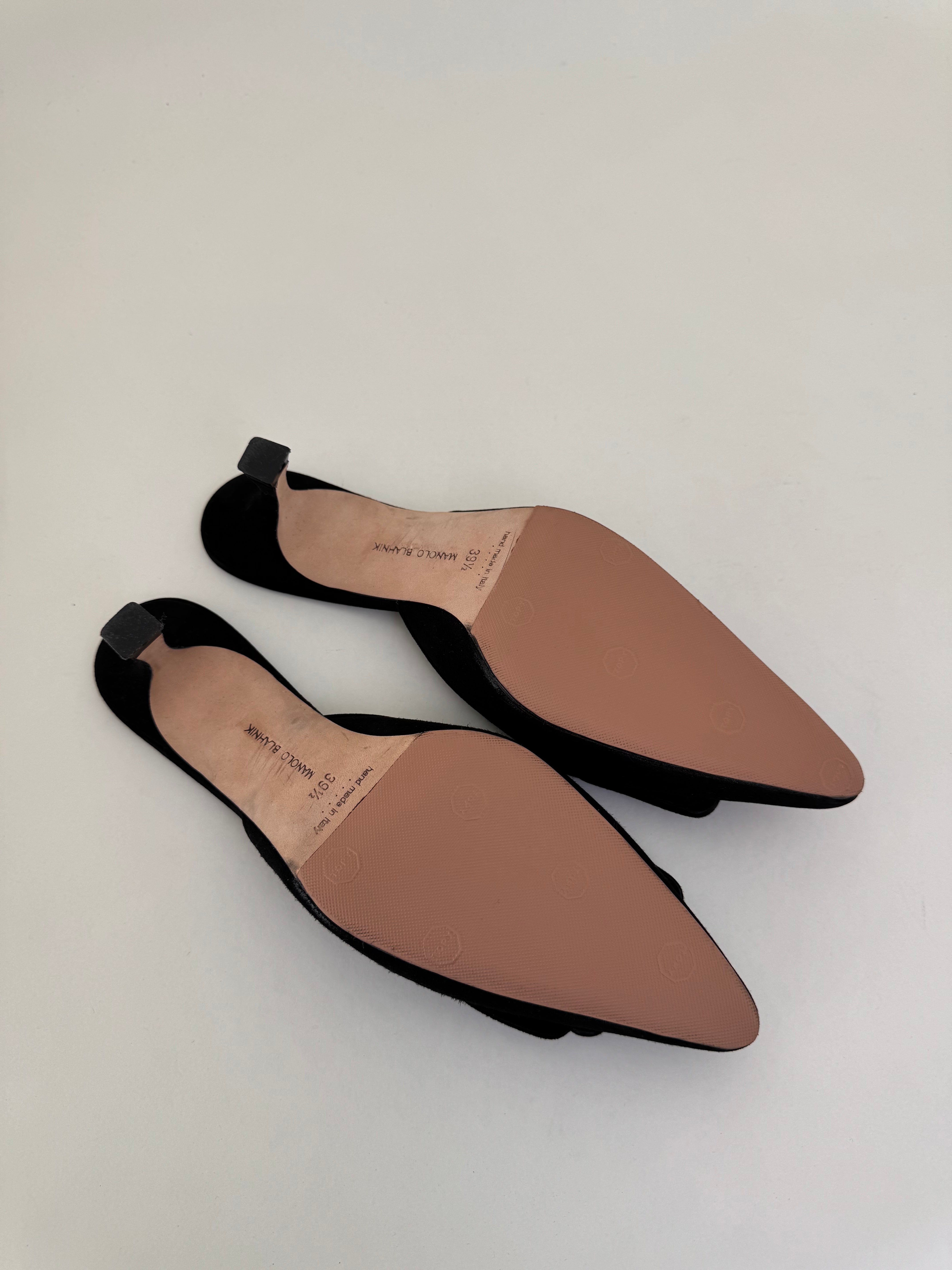 Manolo Blahnik Maysale Black Suede Mules 39.5