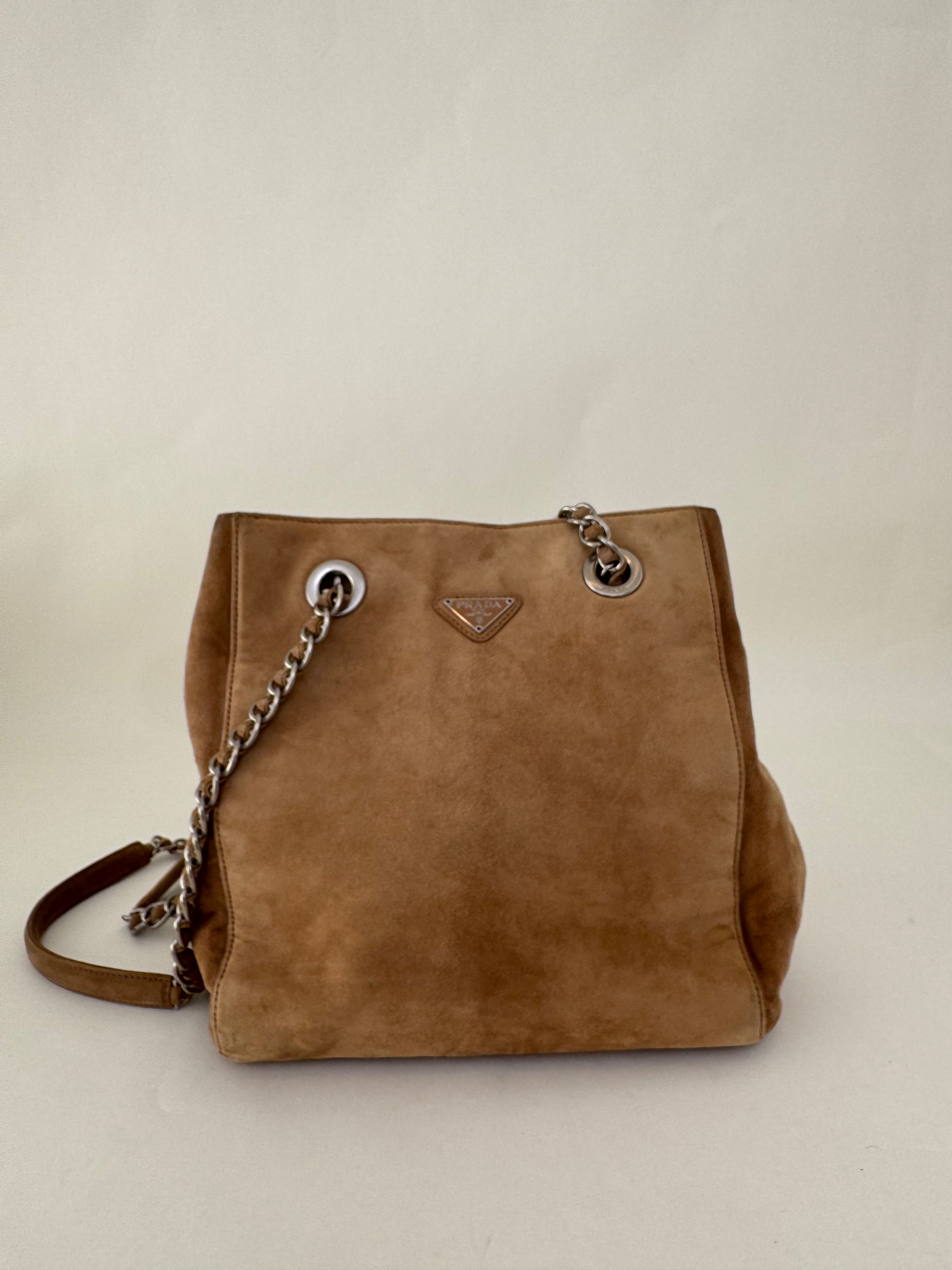 Prada Brown Suede Shoulder Bag