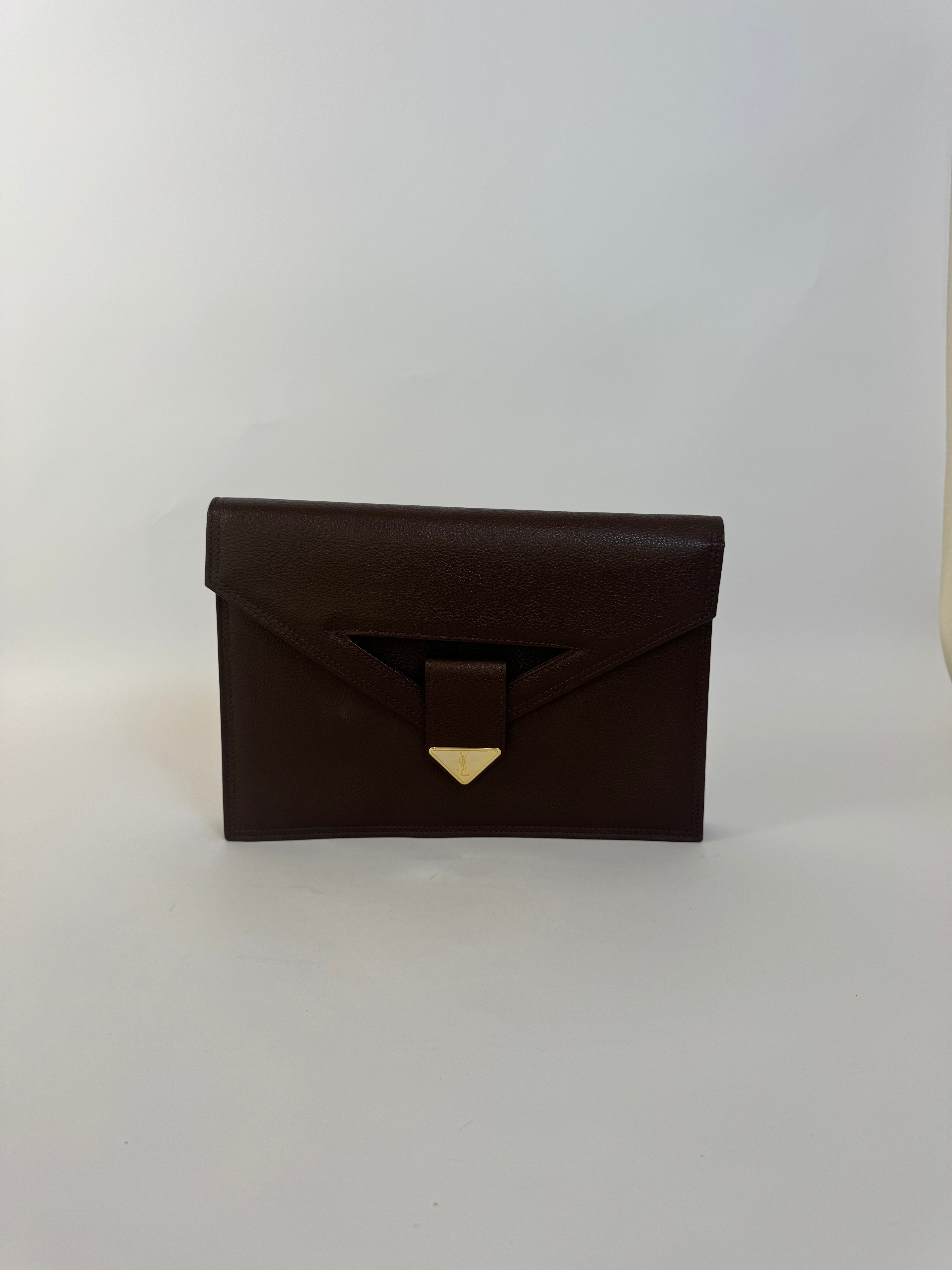 YSL Vintage Brown Leather Clutch