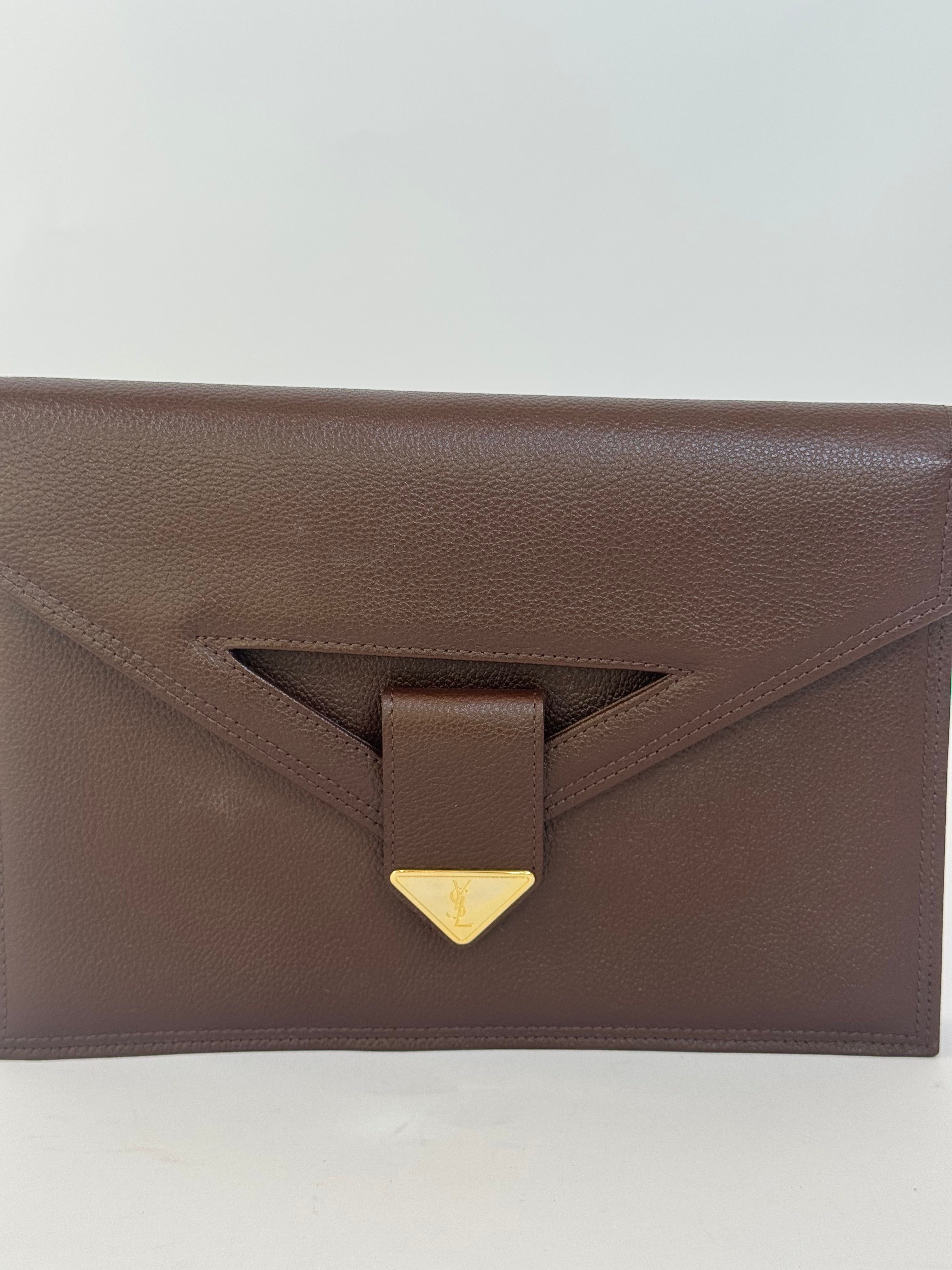 YSL Vintage Brown Leather Clutch