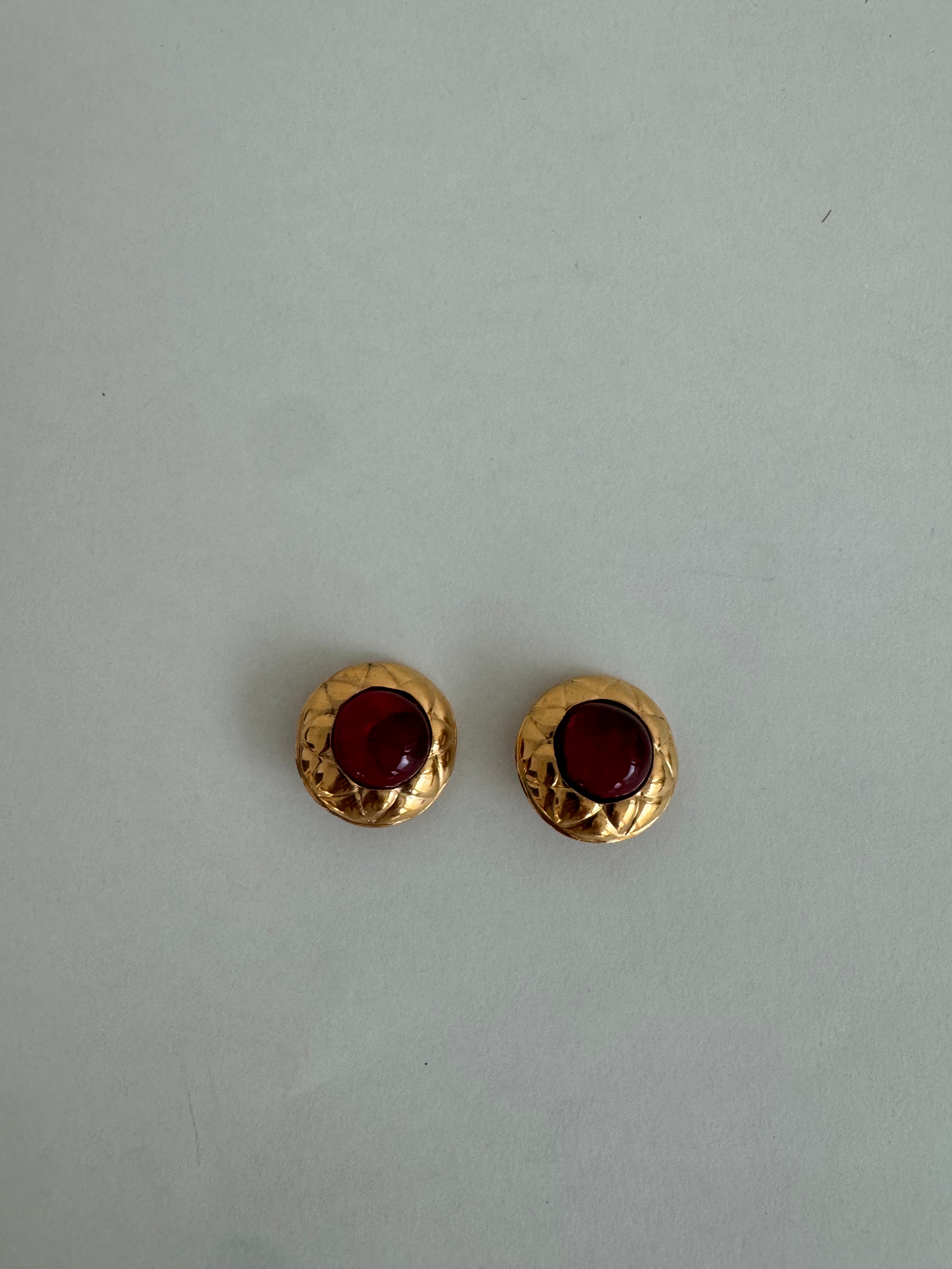 Chanel Vintage Ruby and Gold Clip On Earrings