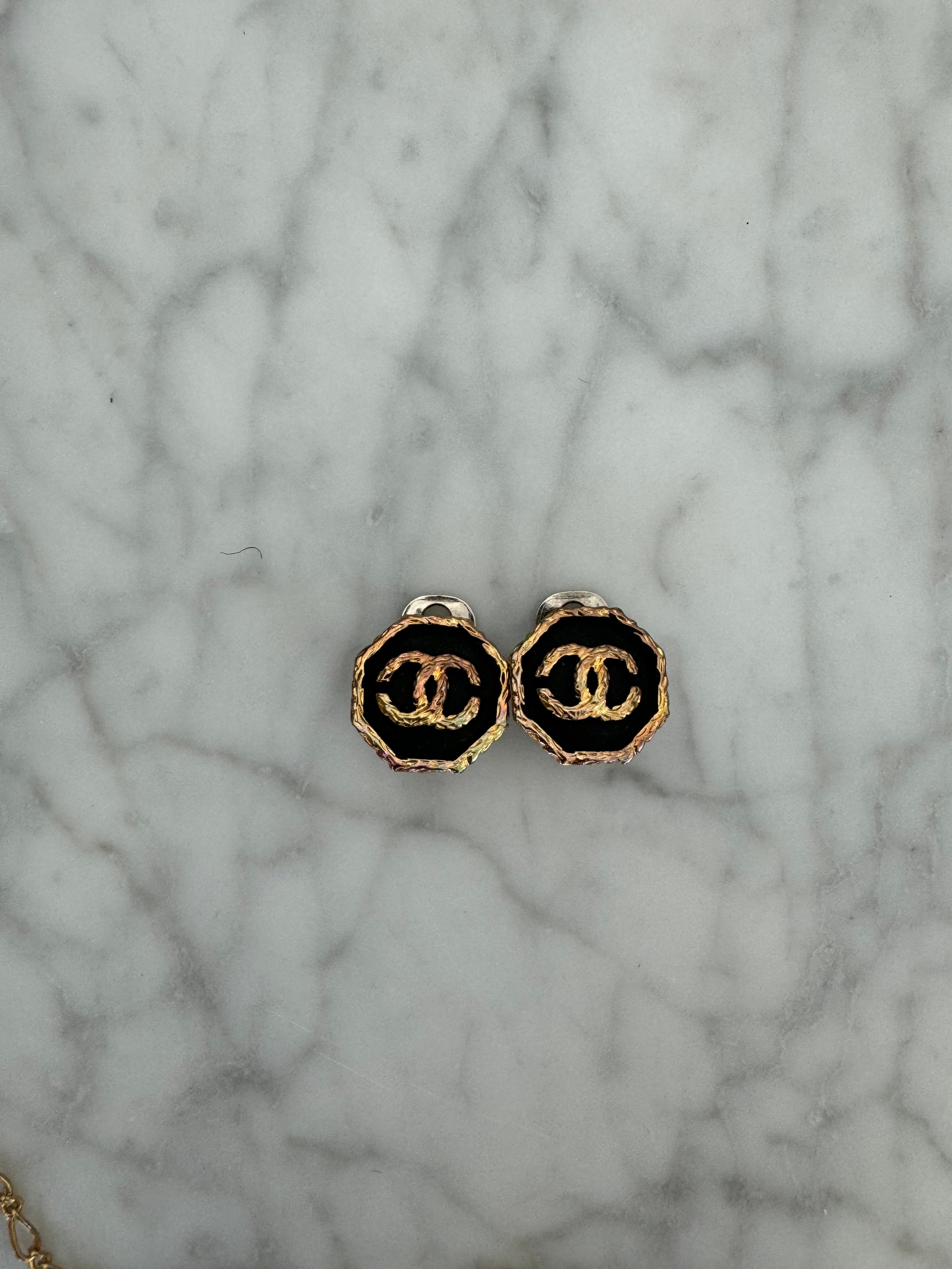 Chanel Black and Gold CC Chanel Clip Ons