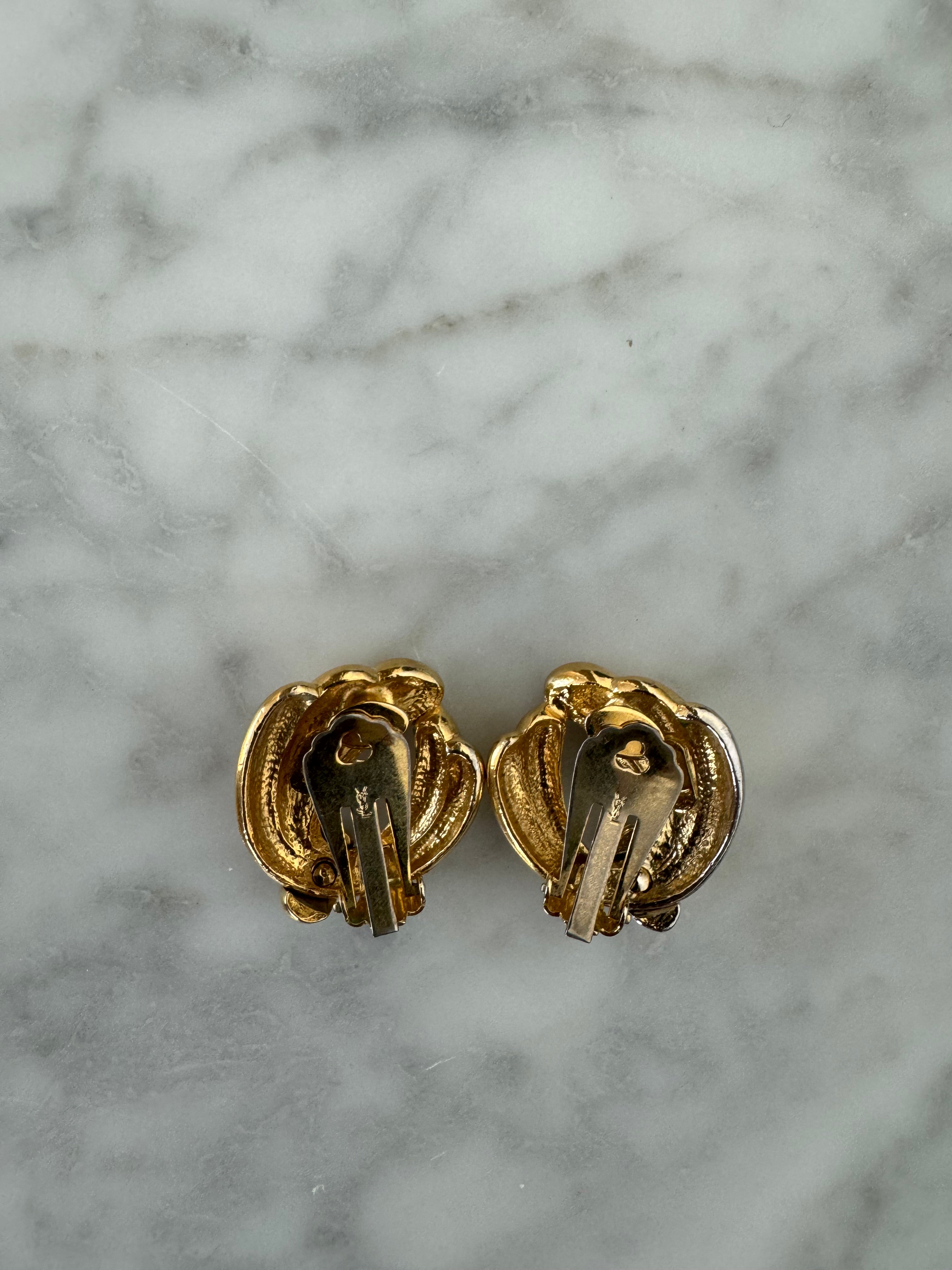 YSL Horseshoe Shape Gold and Rhinestone Clip Ons