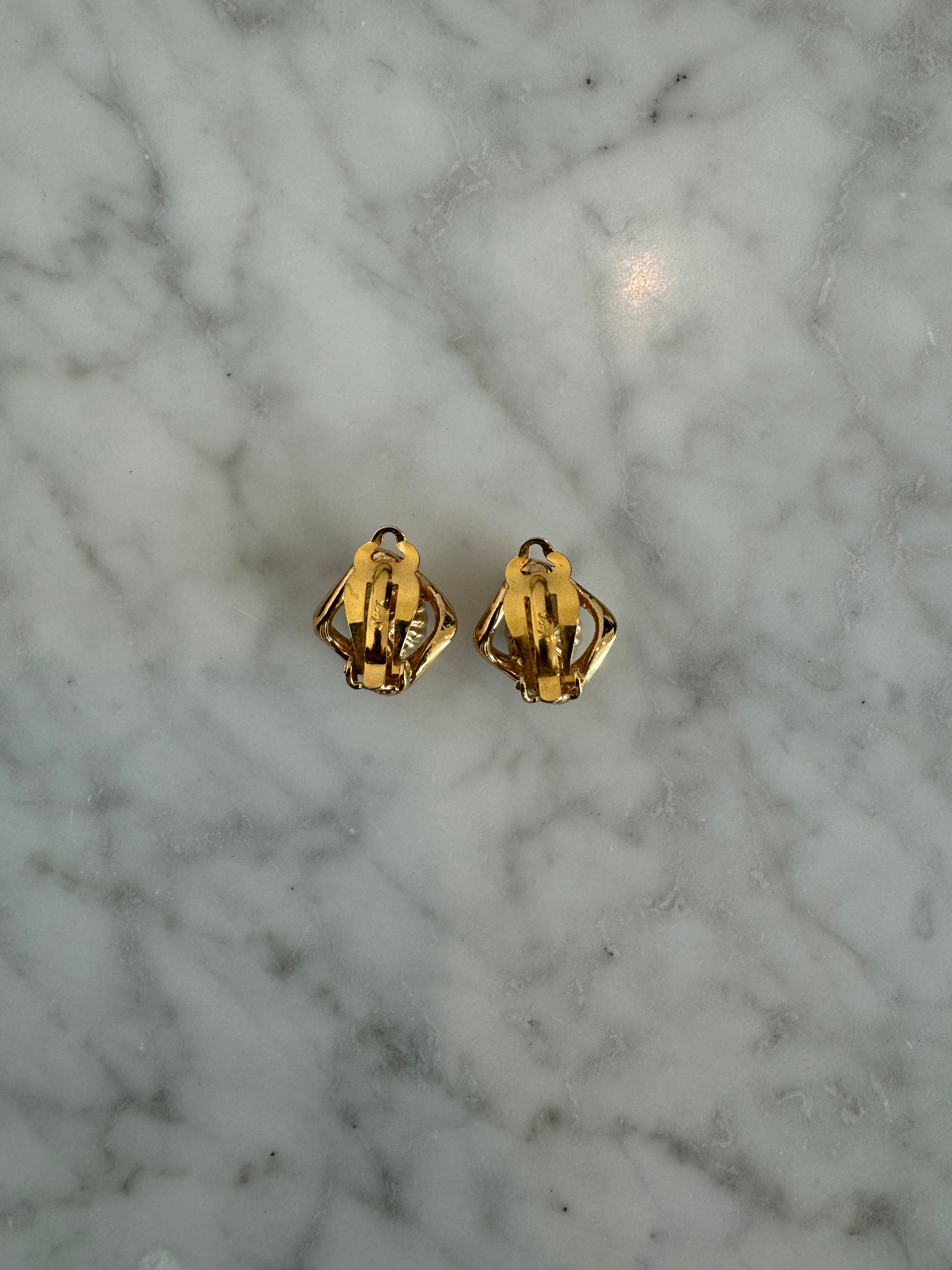 YSL Vintage Gold & Rhinestone Clip On Earrings