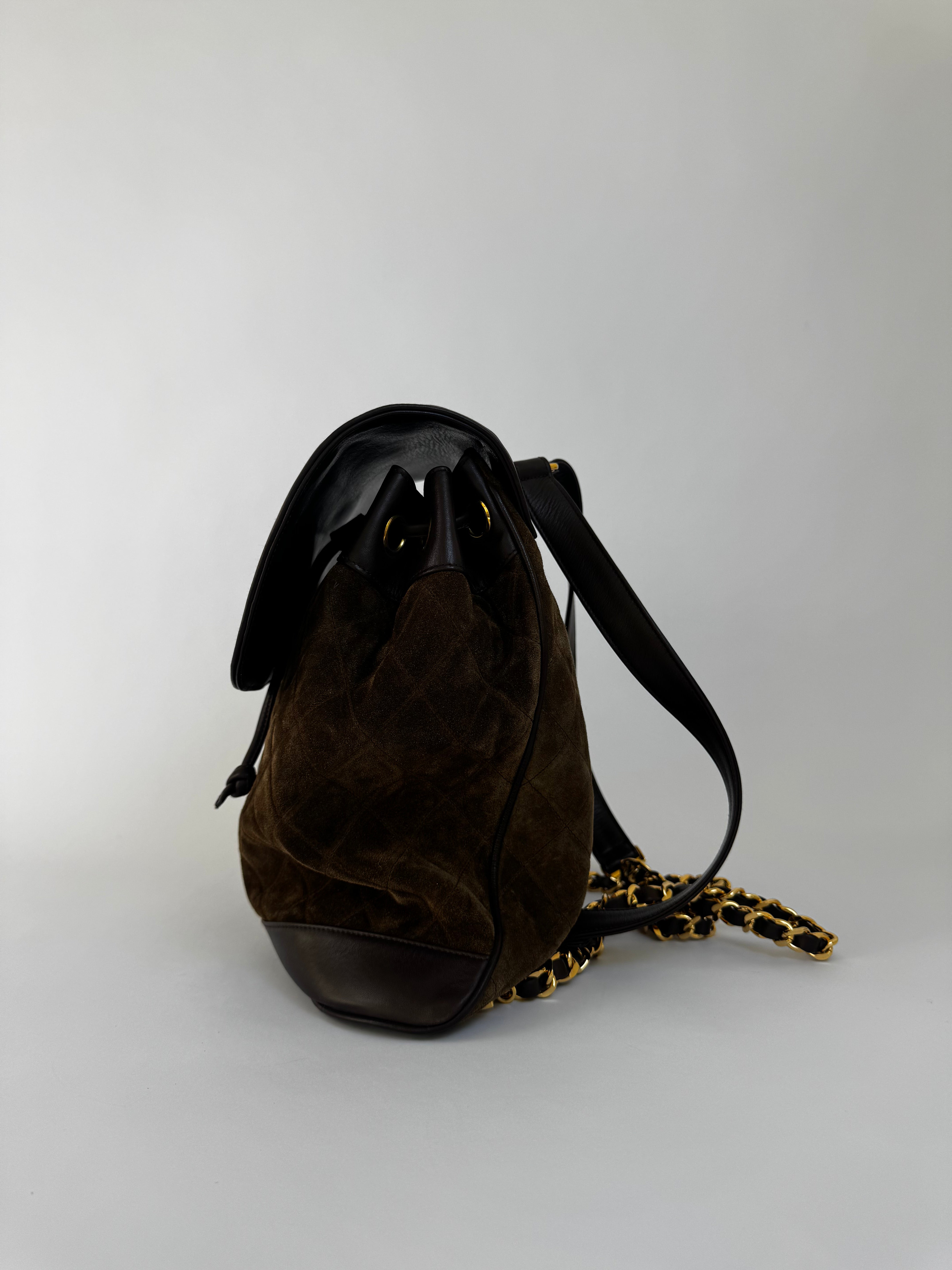 chanel vintage leather backpack Chanel Vintage Brown Suede Backpack