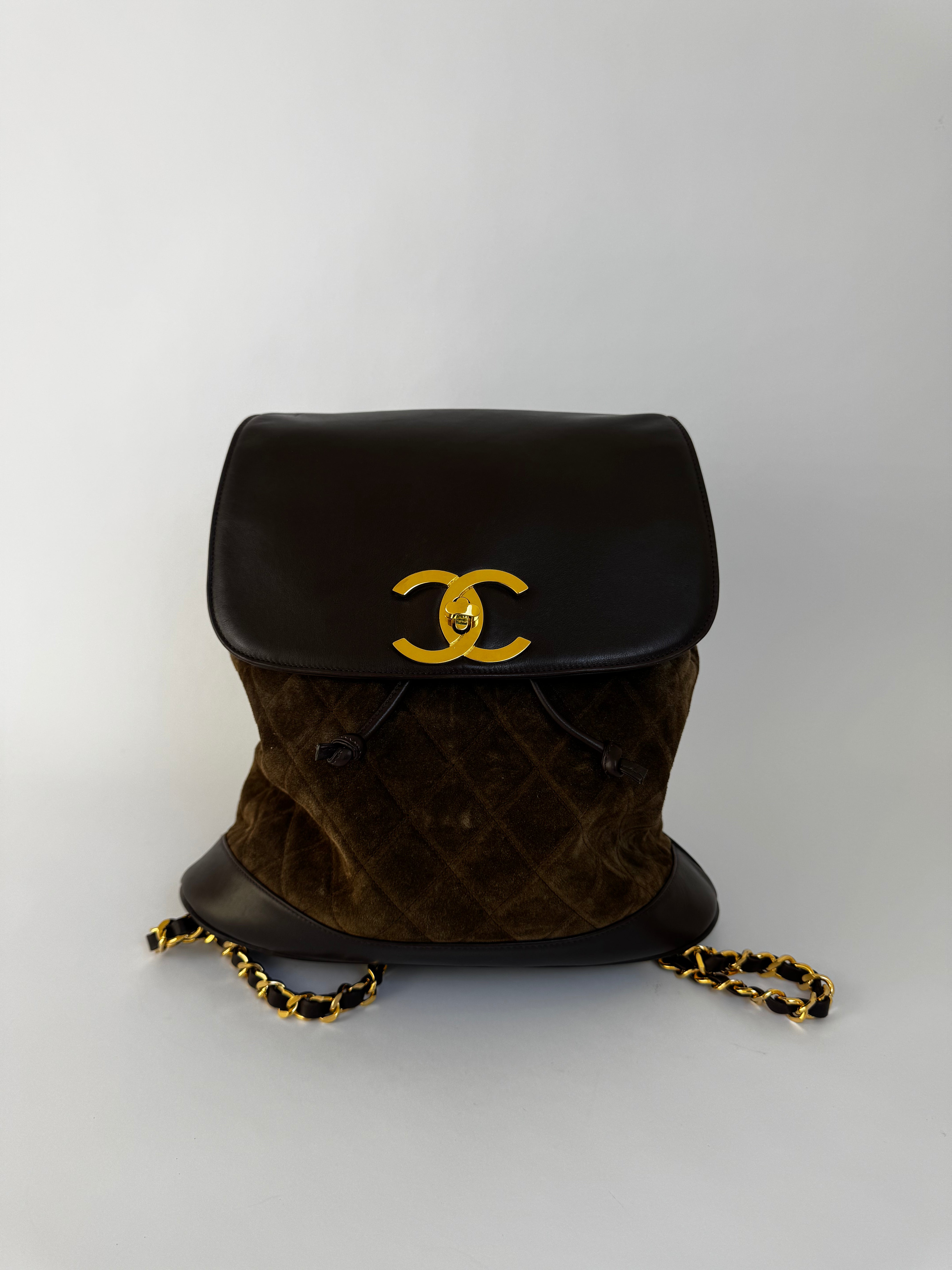 chanel backpack leather Chanel Vintage Brown Suede Backpack