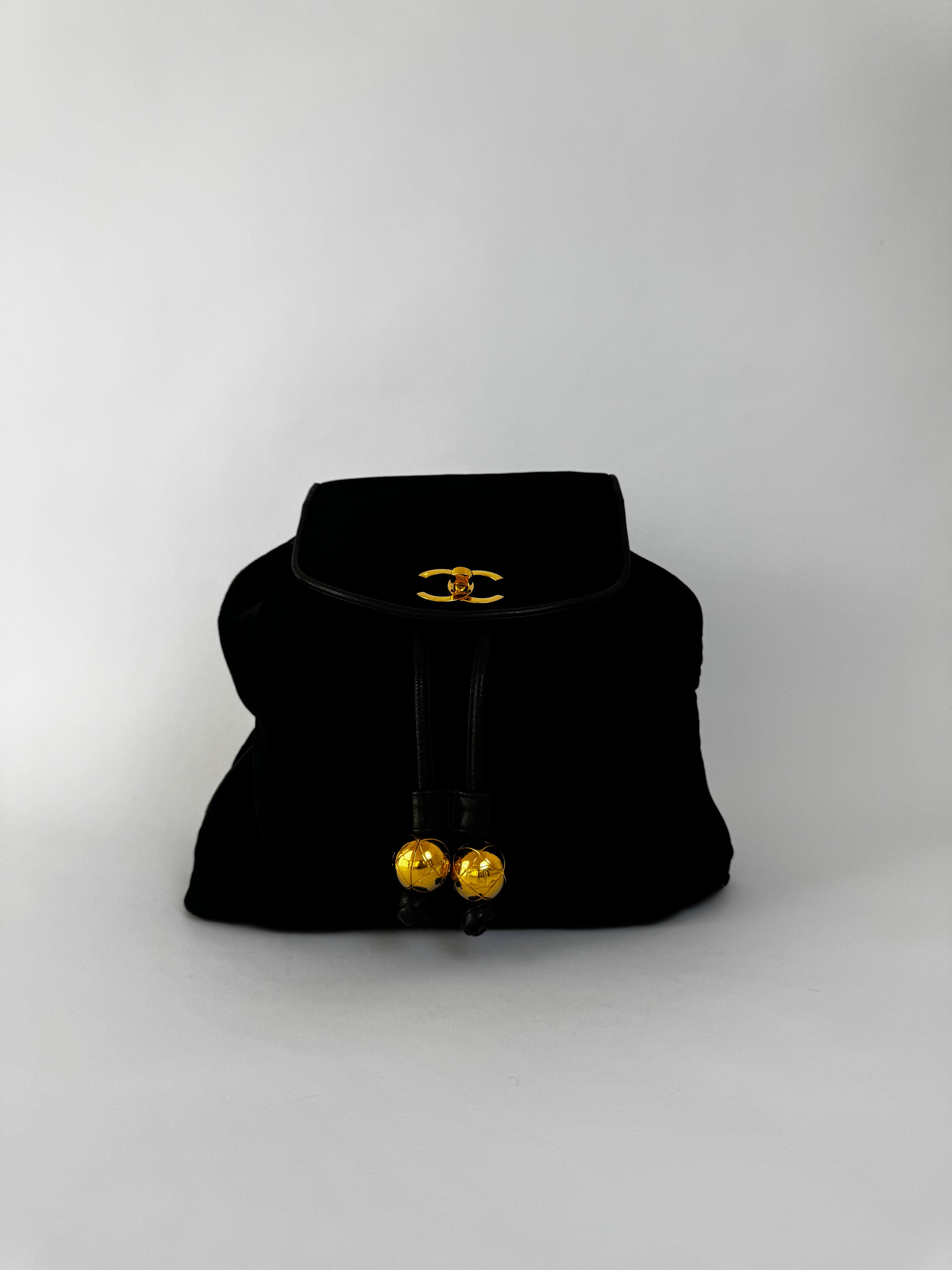 Chanel Vintage Black Velvet Backpack