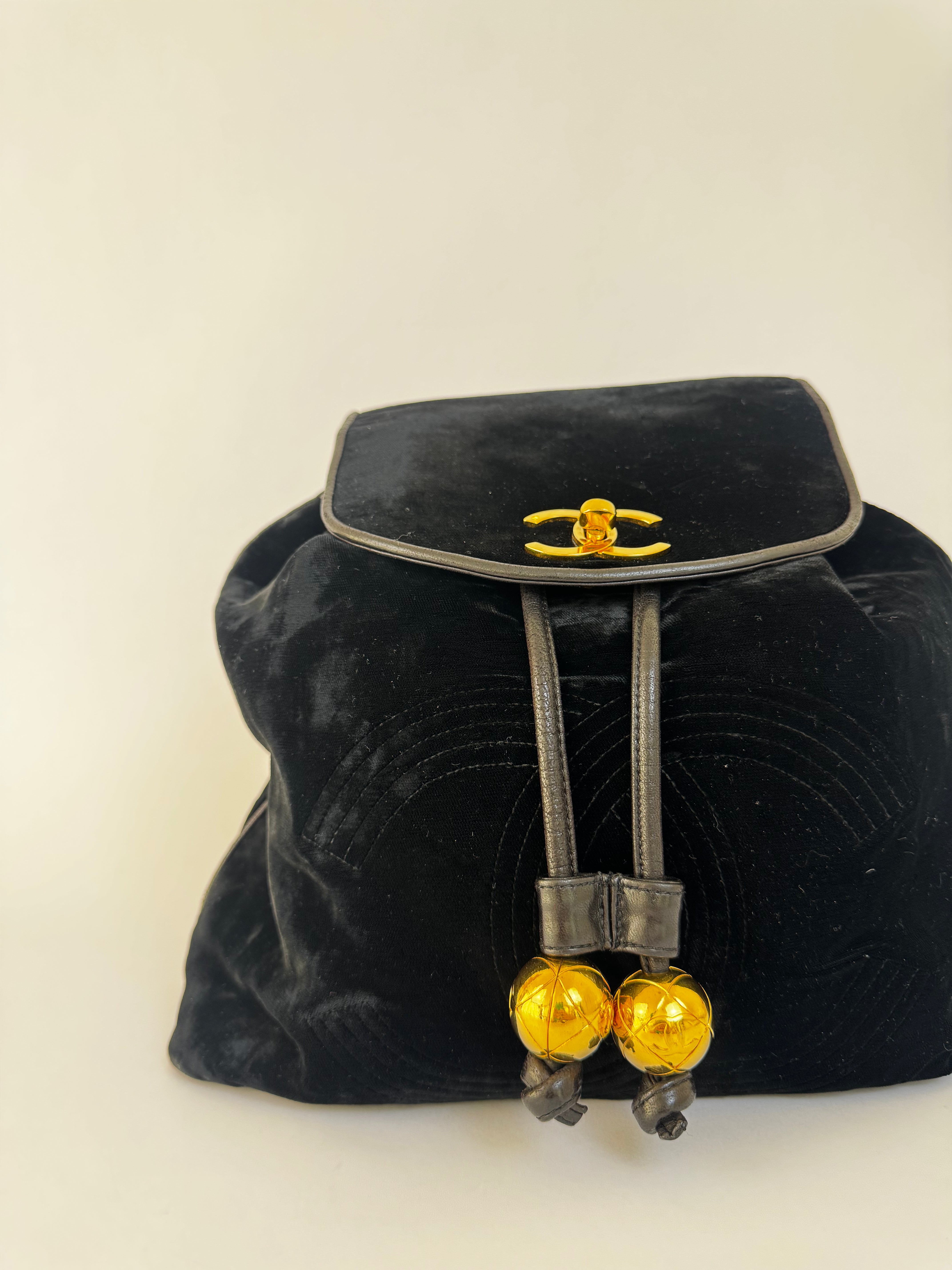 Chanel Vintage Black Velvet Backpack