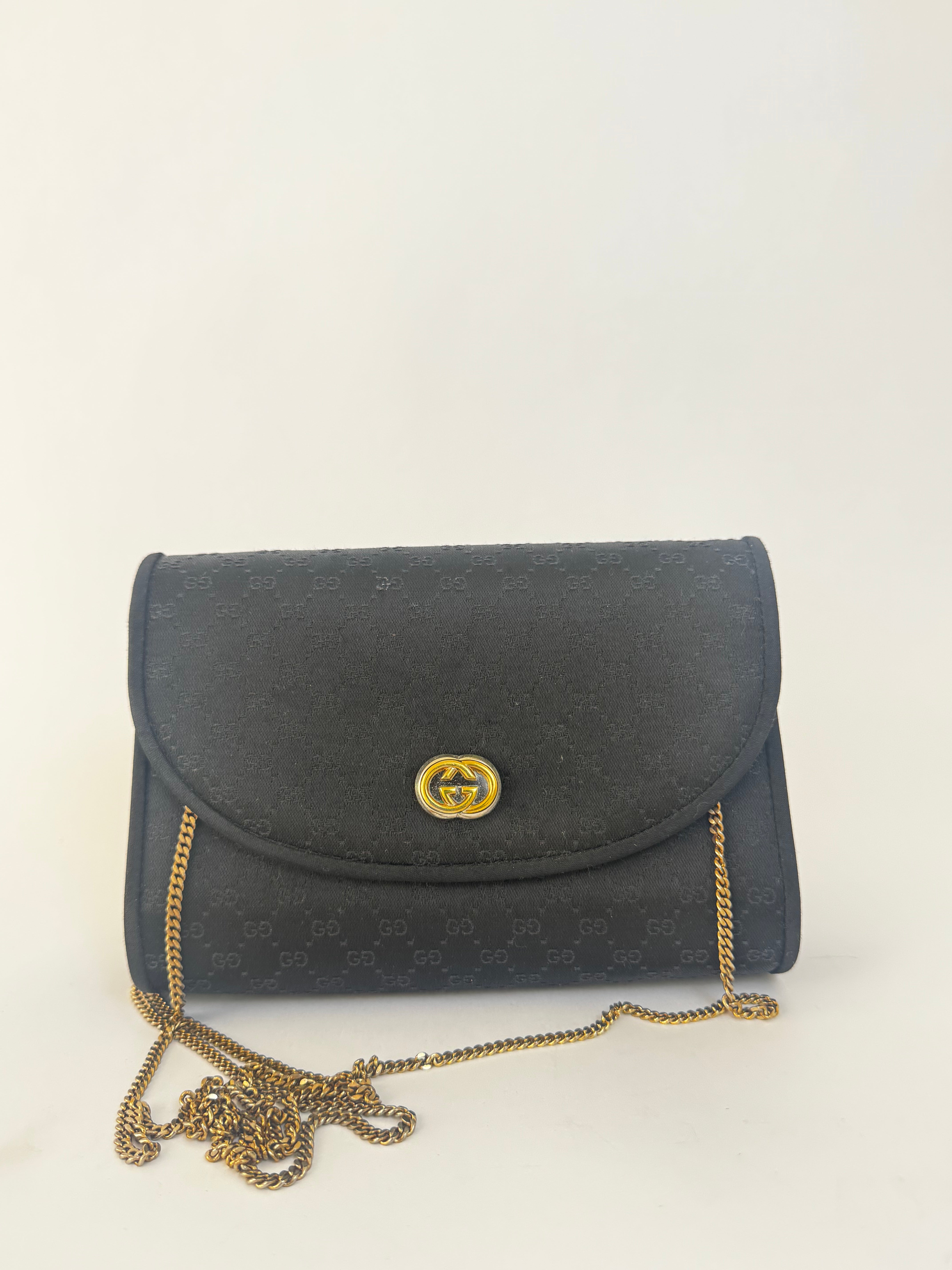 Gucci Vintage Black Satin Clutch