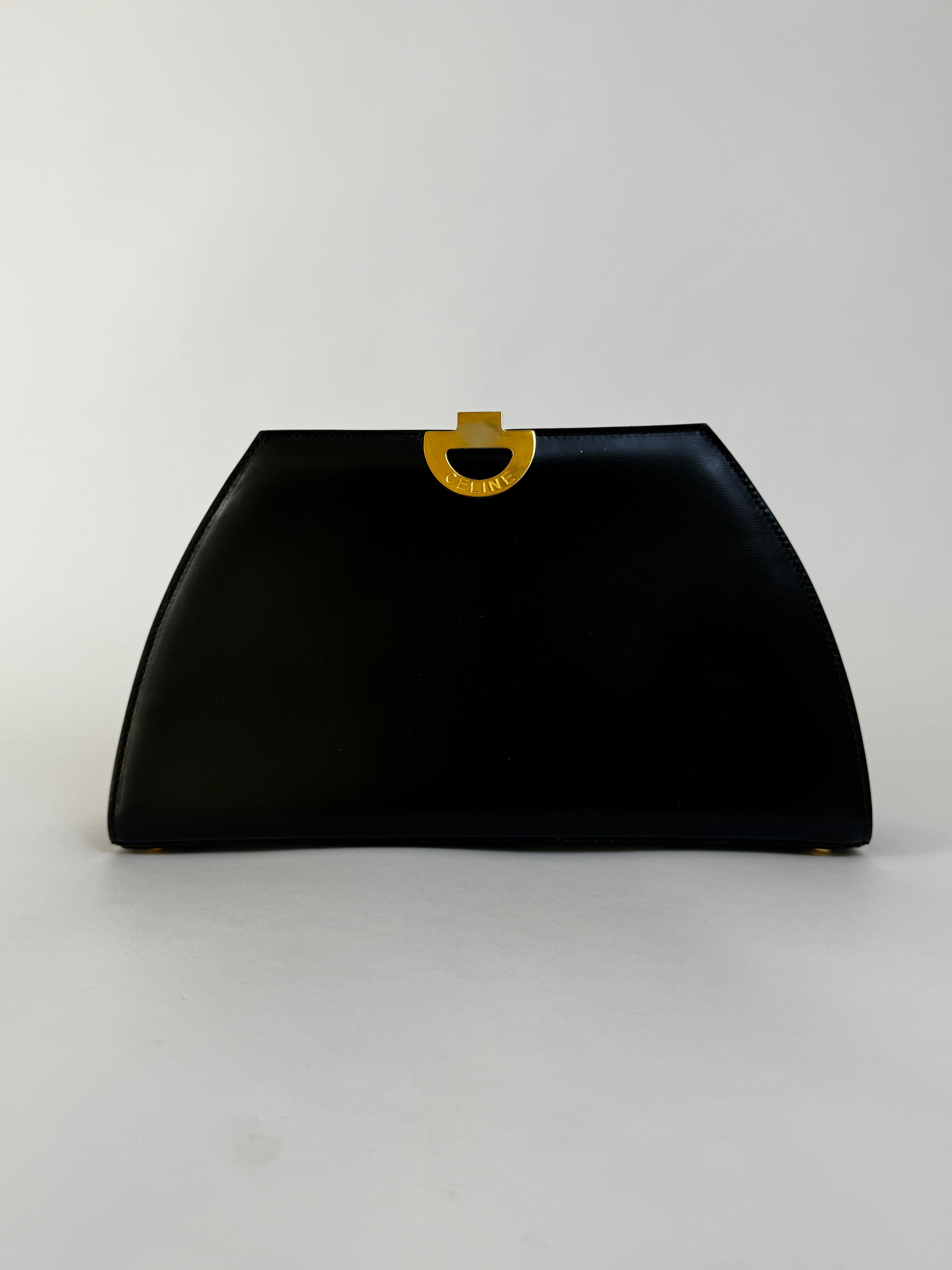 Celine Black Leather Frame Clutch