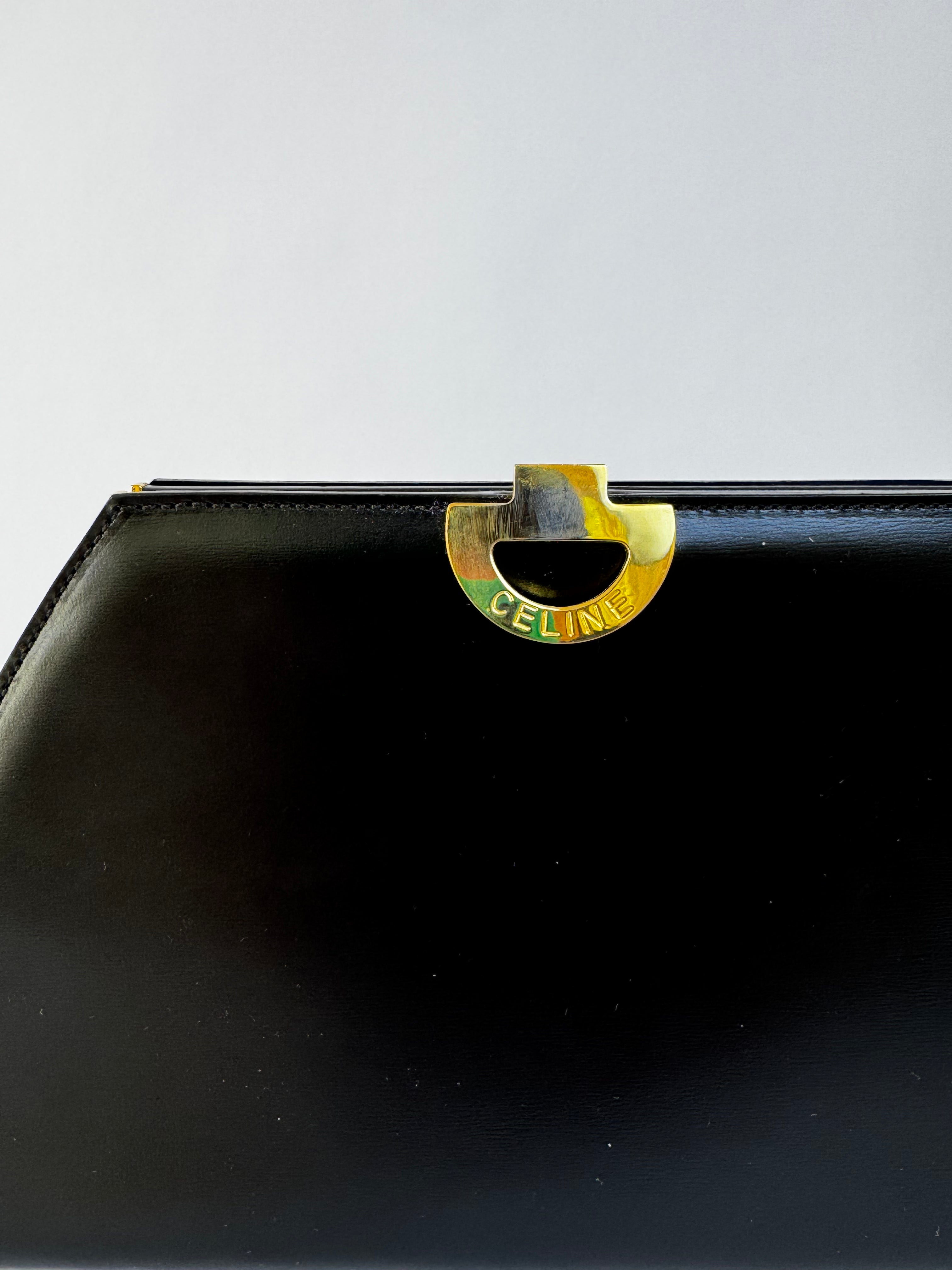 Celine Black Leather Frame Clutch